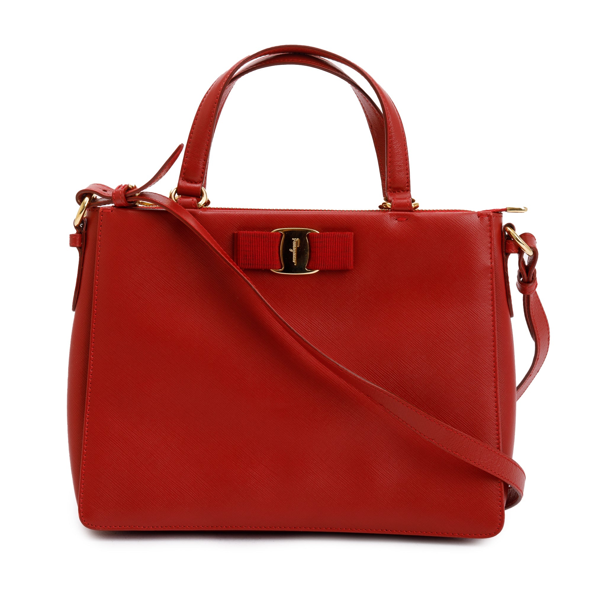 Ferragamo Red Saffiano Leather Vara Bow Tracy Bag