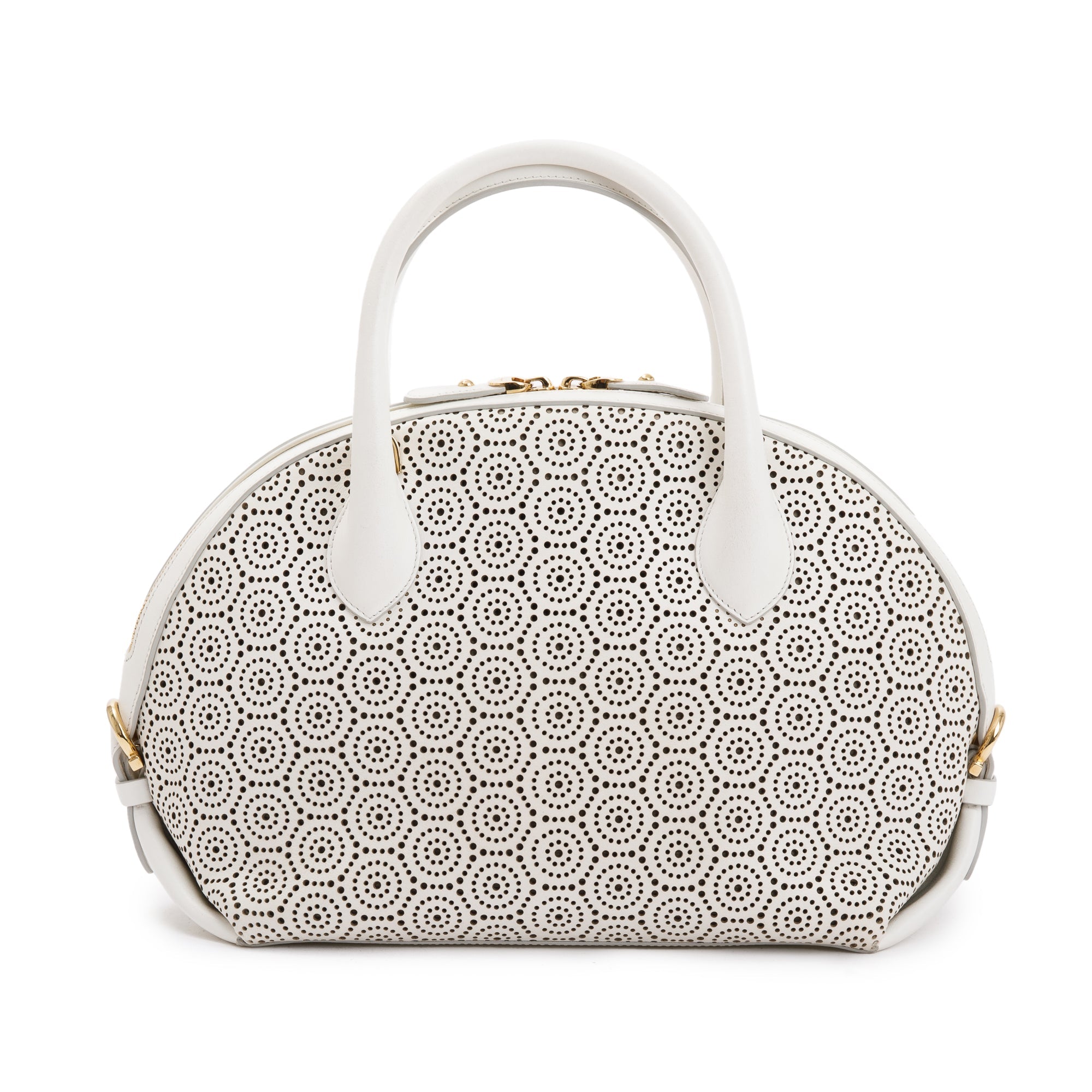 Ferragamo White Perforated Calfskin Leather Fiamma Bag w/ Strap