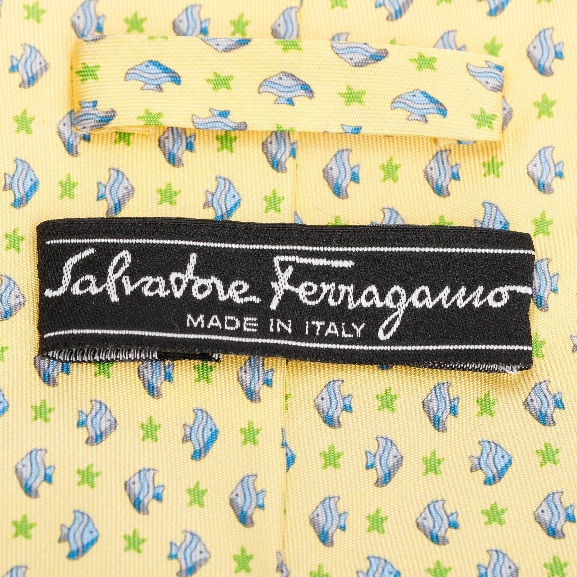 Ferragamo Yellow Printed Silk Tie