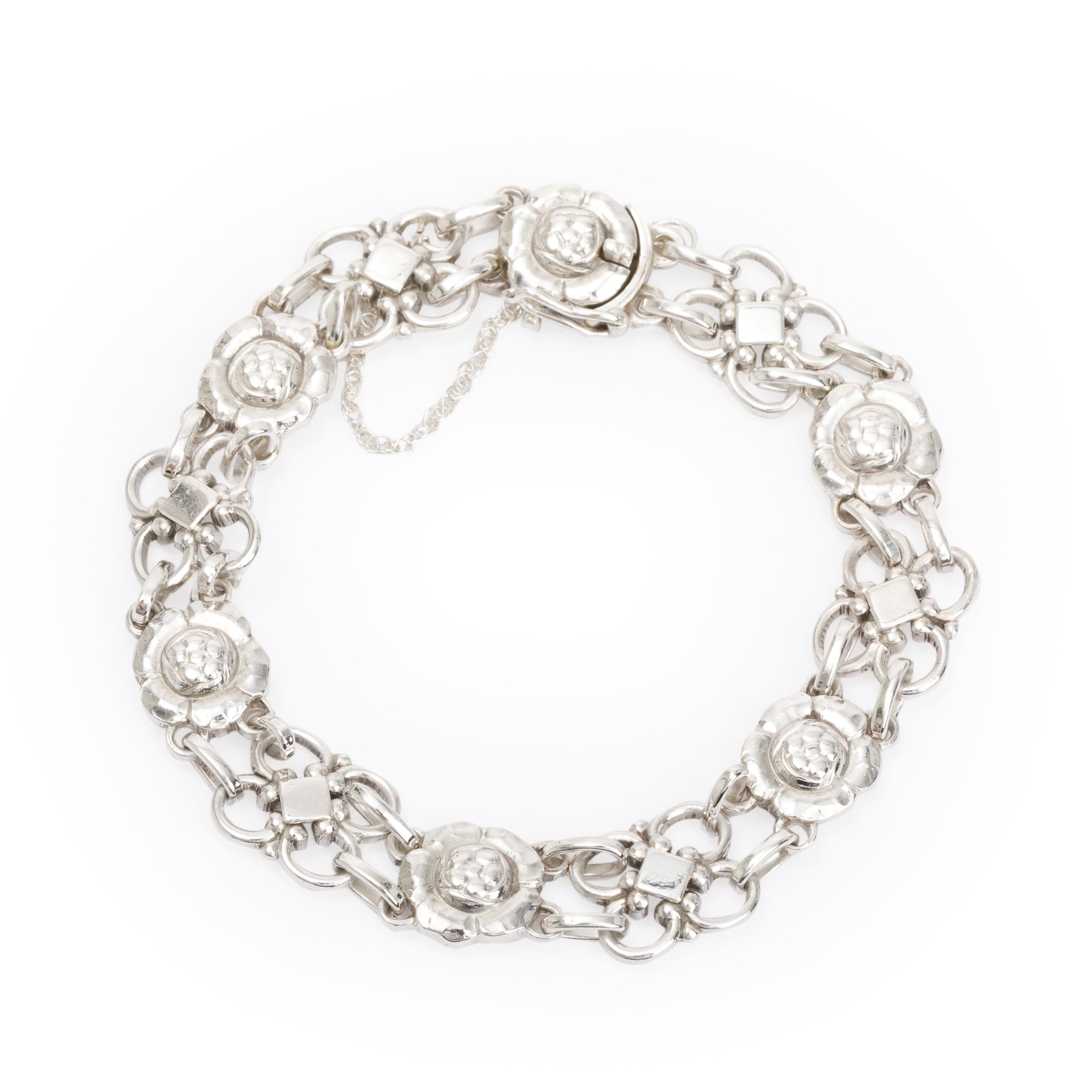 Georg Jensen Sterling Silver #50 Floral Station Bracelet