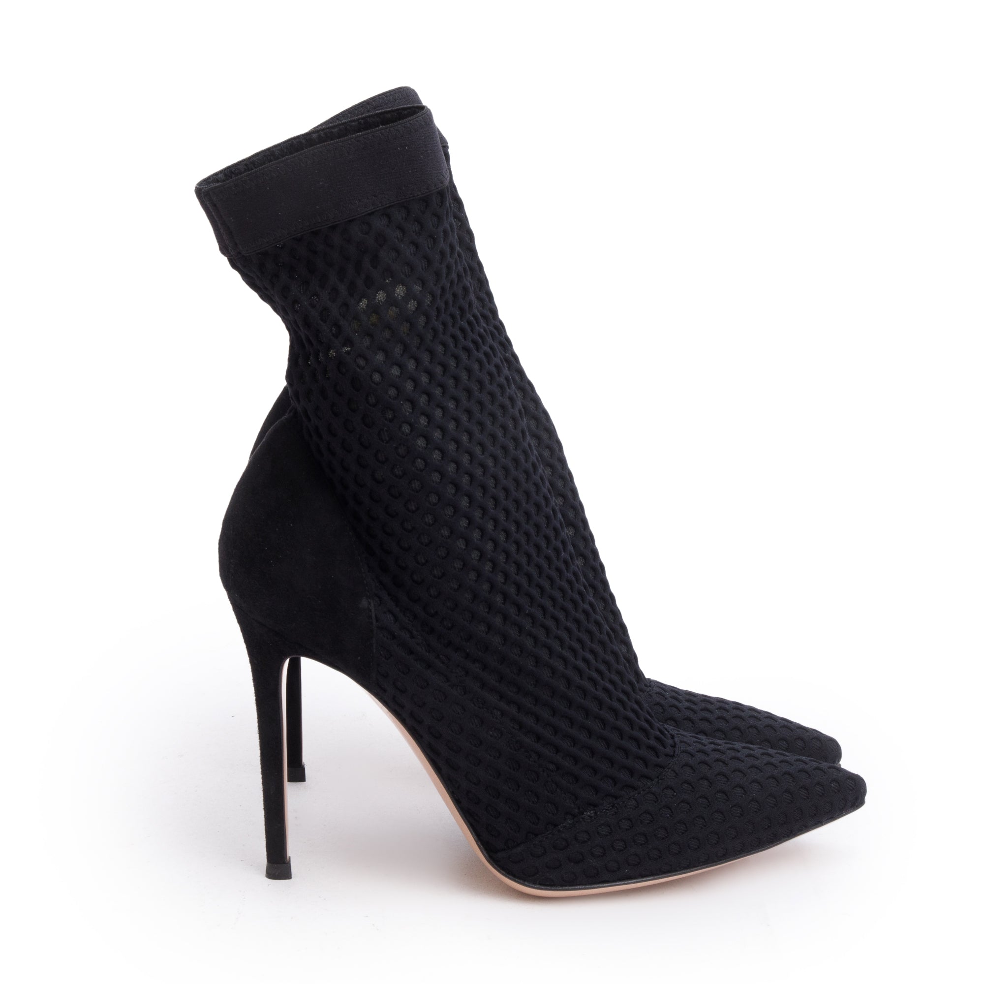 Gianvito Rossi Black Mesh Suede Vox Sock Knit Boots, Size 47 w/ Box