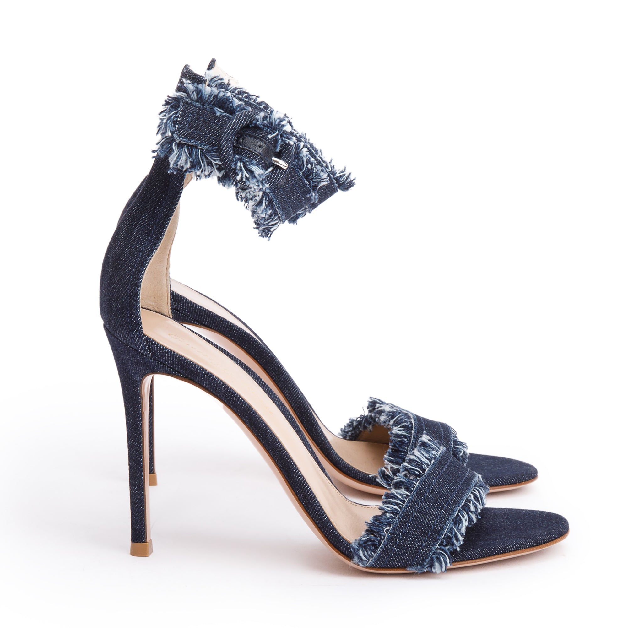 Gianvito Rossi Blue Denim Lola Heeled Sandals ,Size 36.5 w/ Box