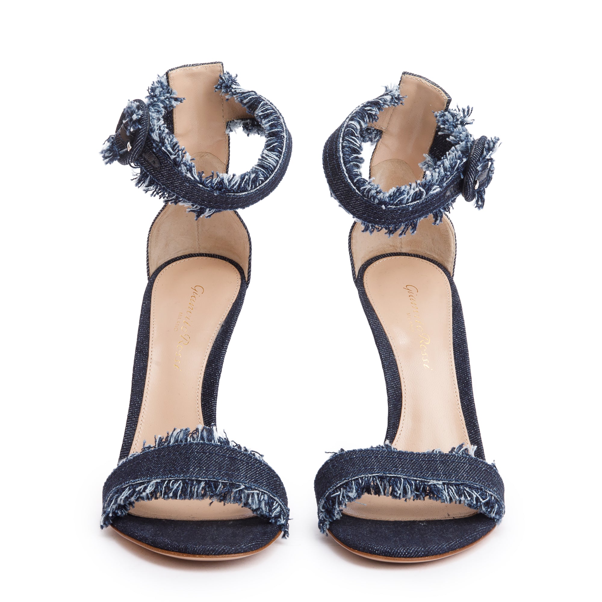 Gianvito Rossi Blue Denim Lola Heeled Sandals ,Size 36.5 w/ Box