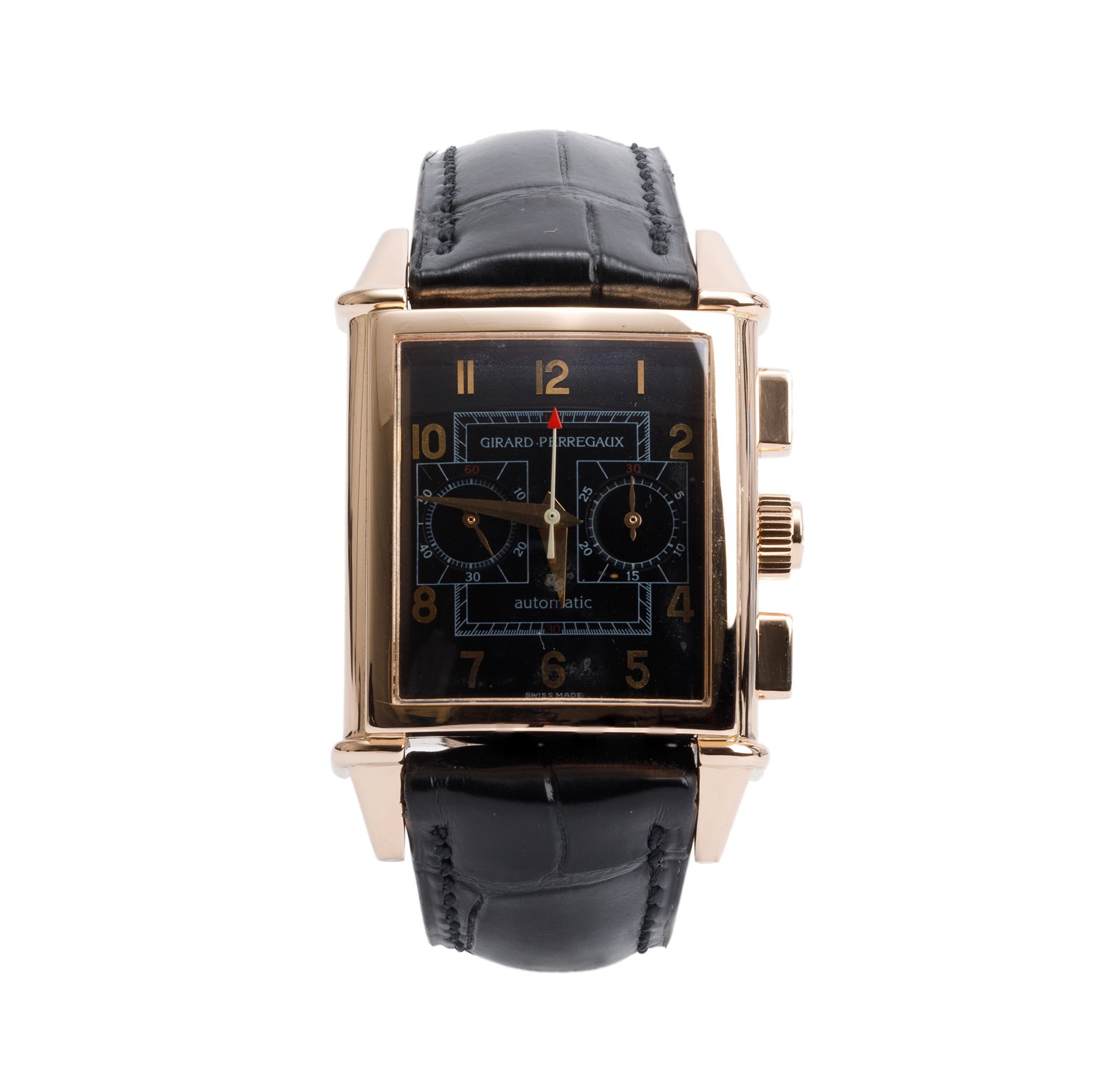 Girard Perregaux 18k Rose Gold Black Dial Vintage 1945 Chronograph Automatic Watch 2599