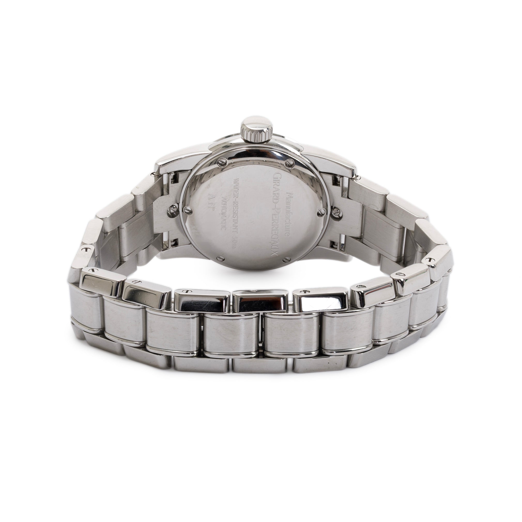 Girard Perregaux Stainless Steel Ladies Date Mother of Pearl Diamond Dial 29 MM Automatic Watch w/ Box & Papers