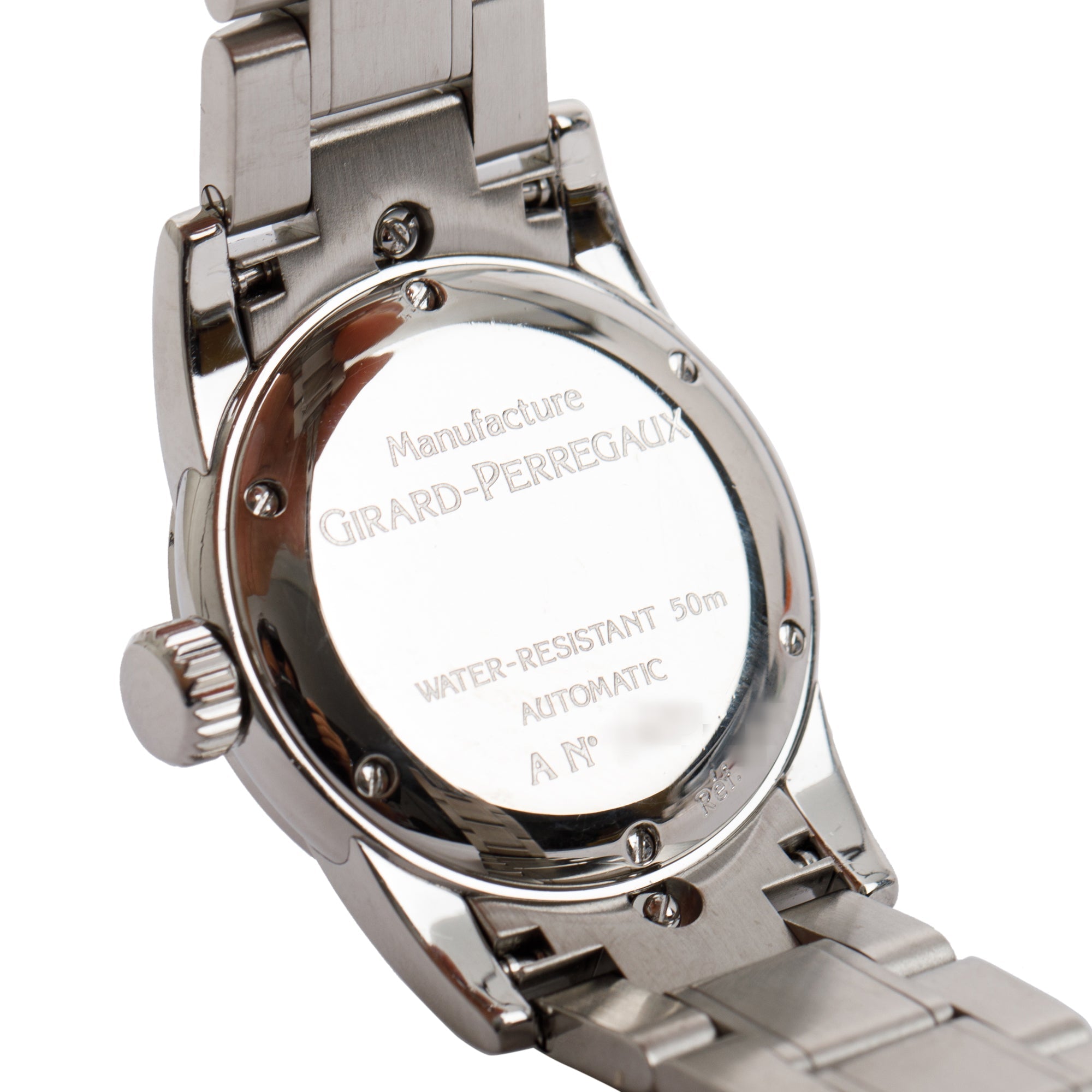 Girard Perregaux Stainless Steel Ladies Date Mother of Pearl Diamond Dial 29 MM Automatic Watch w/ Box & Papers