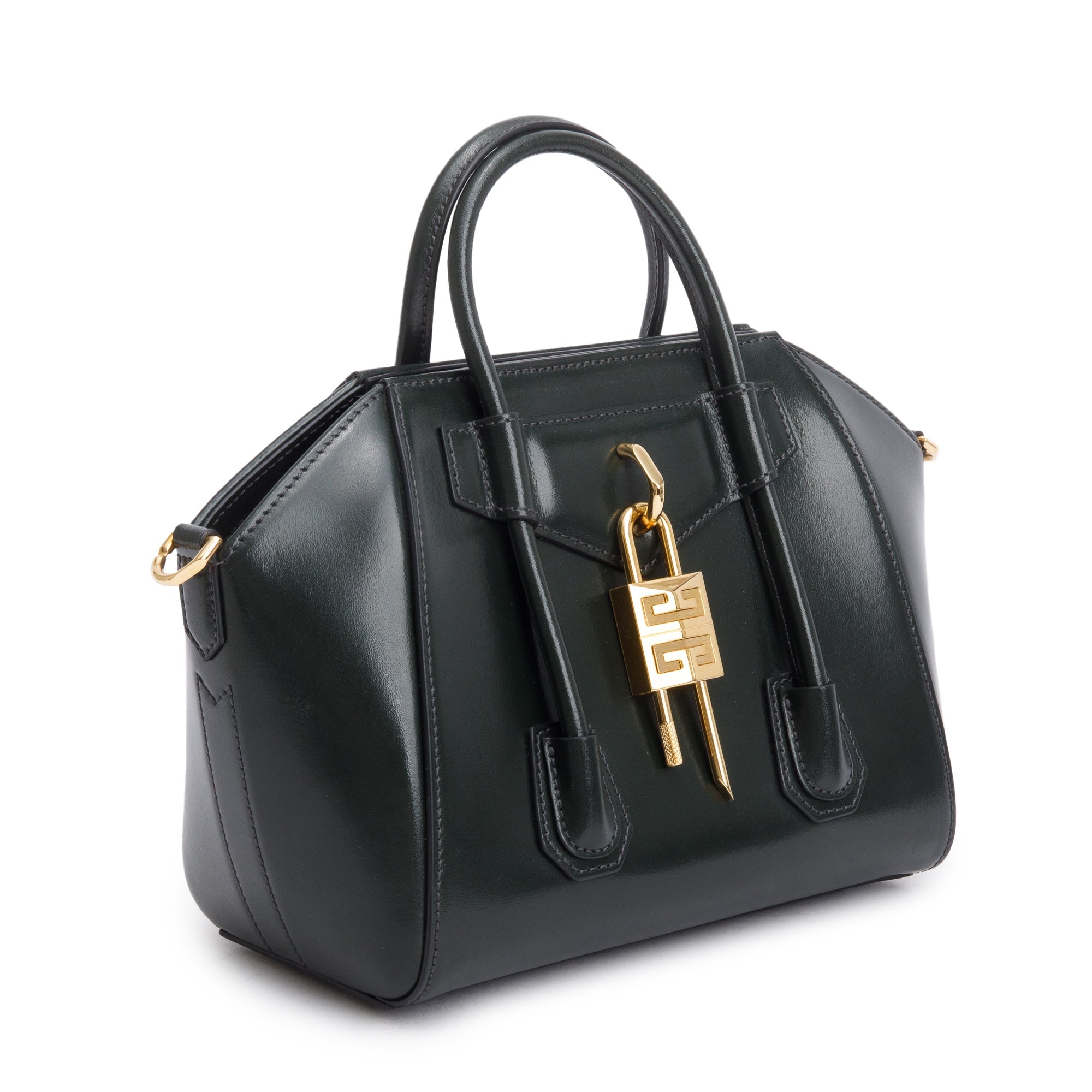 Givenchy 2021 Green Box Leather Mini Antigona Lock Bag