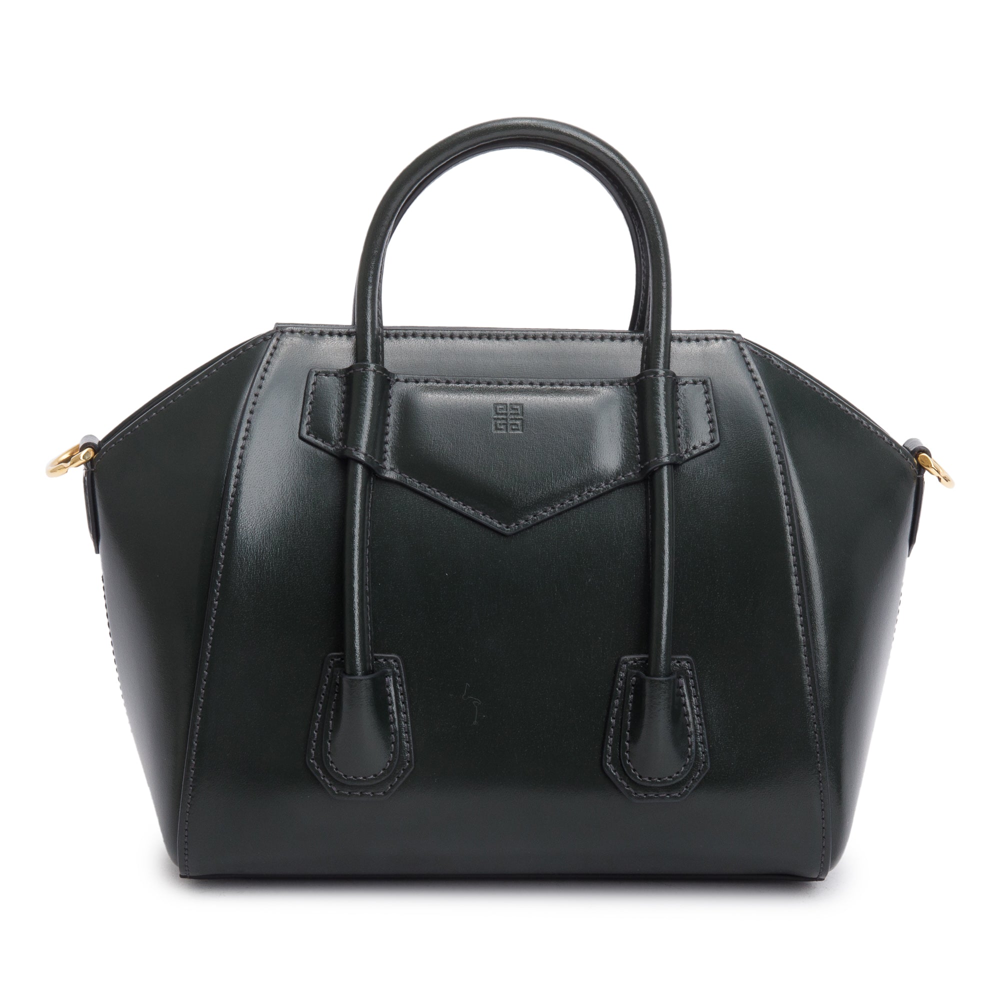 Givenchy 2021 Green Box Leather Mini Antigona Lock Bag