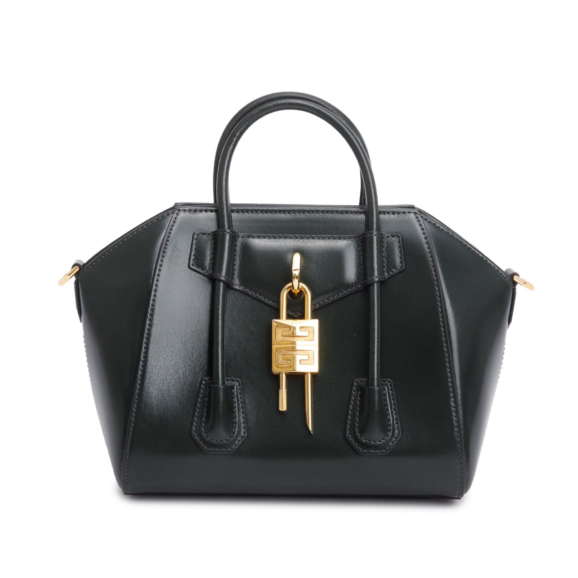 Givenchy 2021 Green Box Leather Mini Antigona Lock Bag