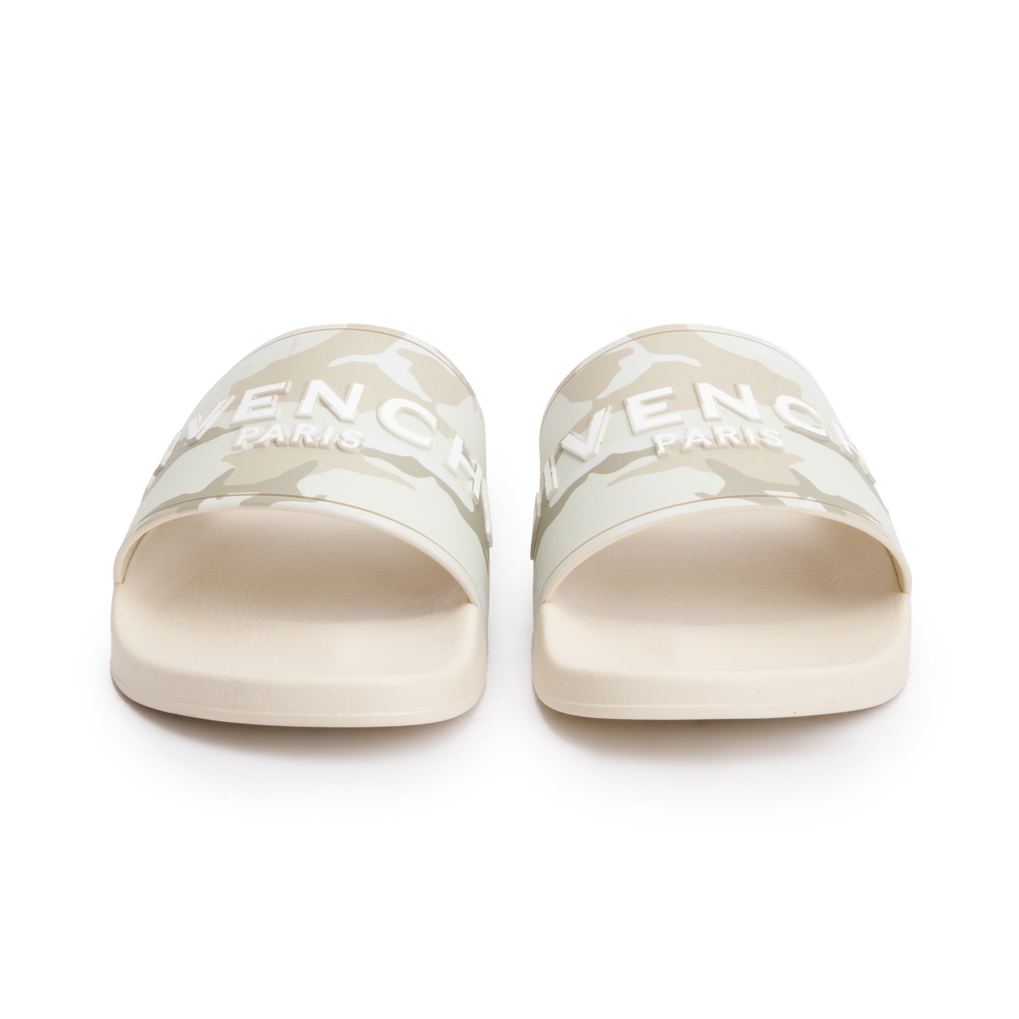 Givenchy 2022 Beige Camouflage Rubber Logo Slides, Size 45 w/ Box