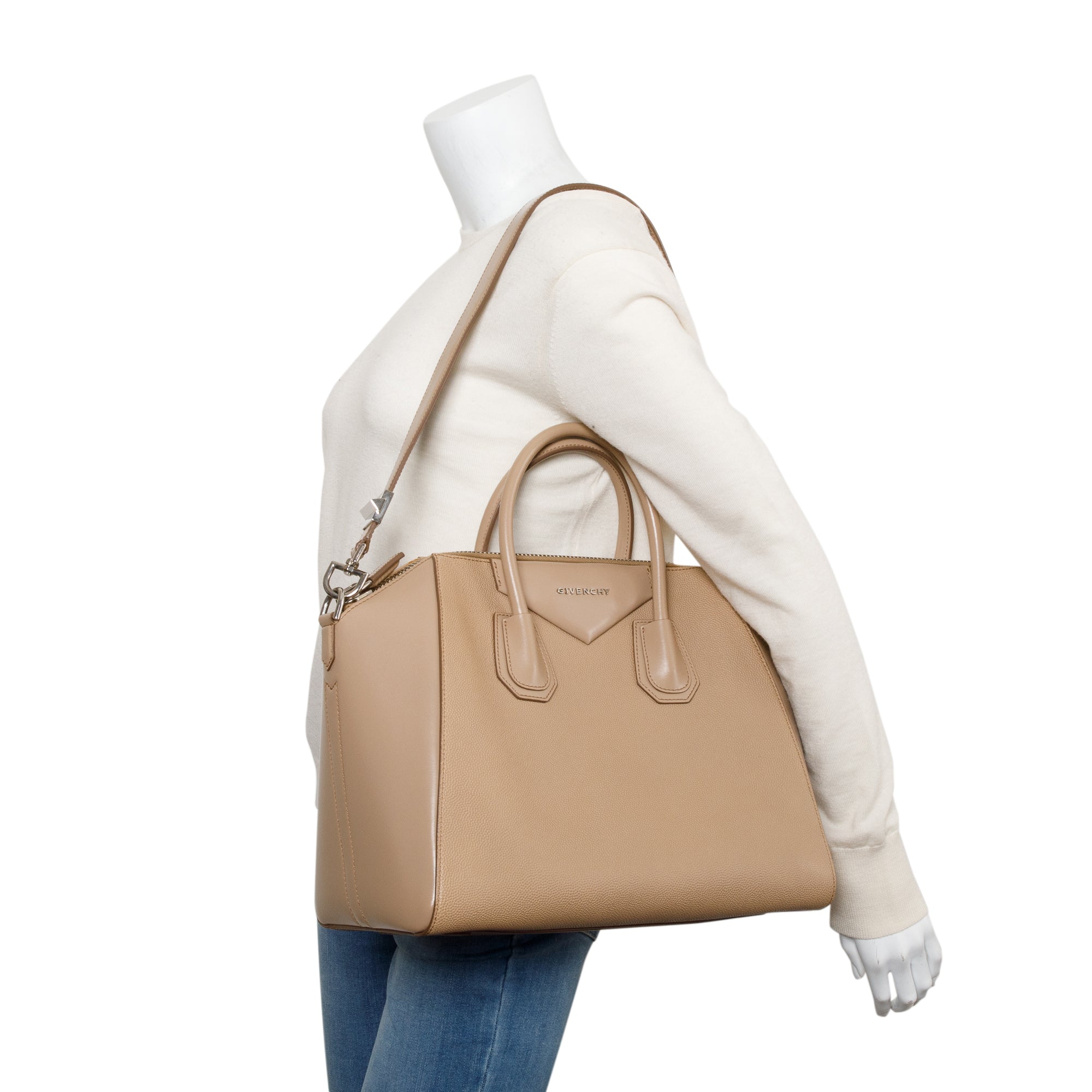 Givenchy Beige Grained/Smoothe Calfskin Leather Medium Antigona Bag