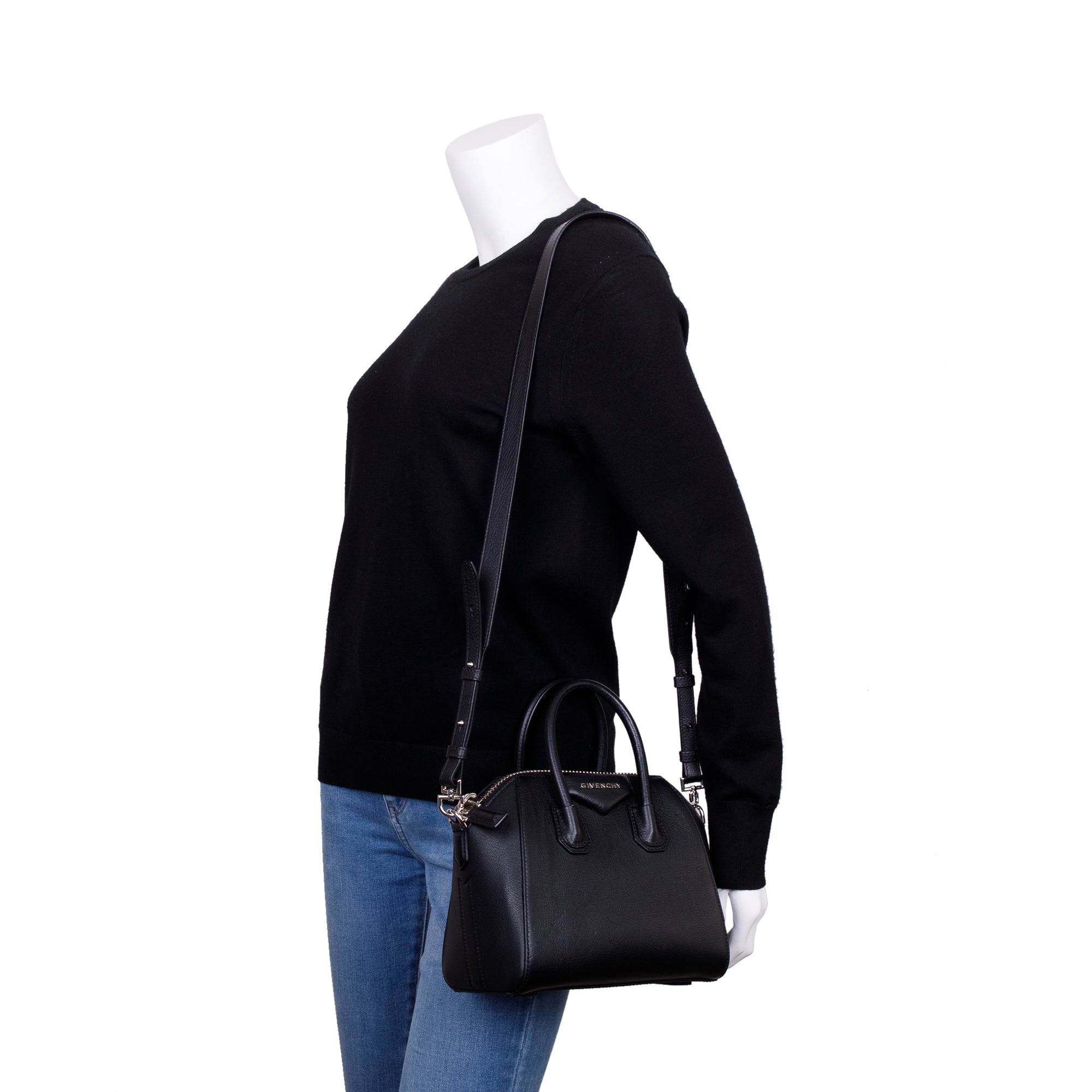 Givenchy Black Calfskin Leather Mini Antigona Bag w/ Strap