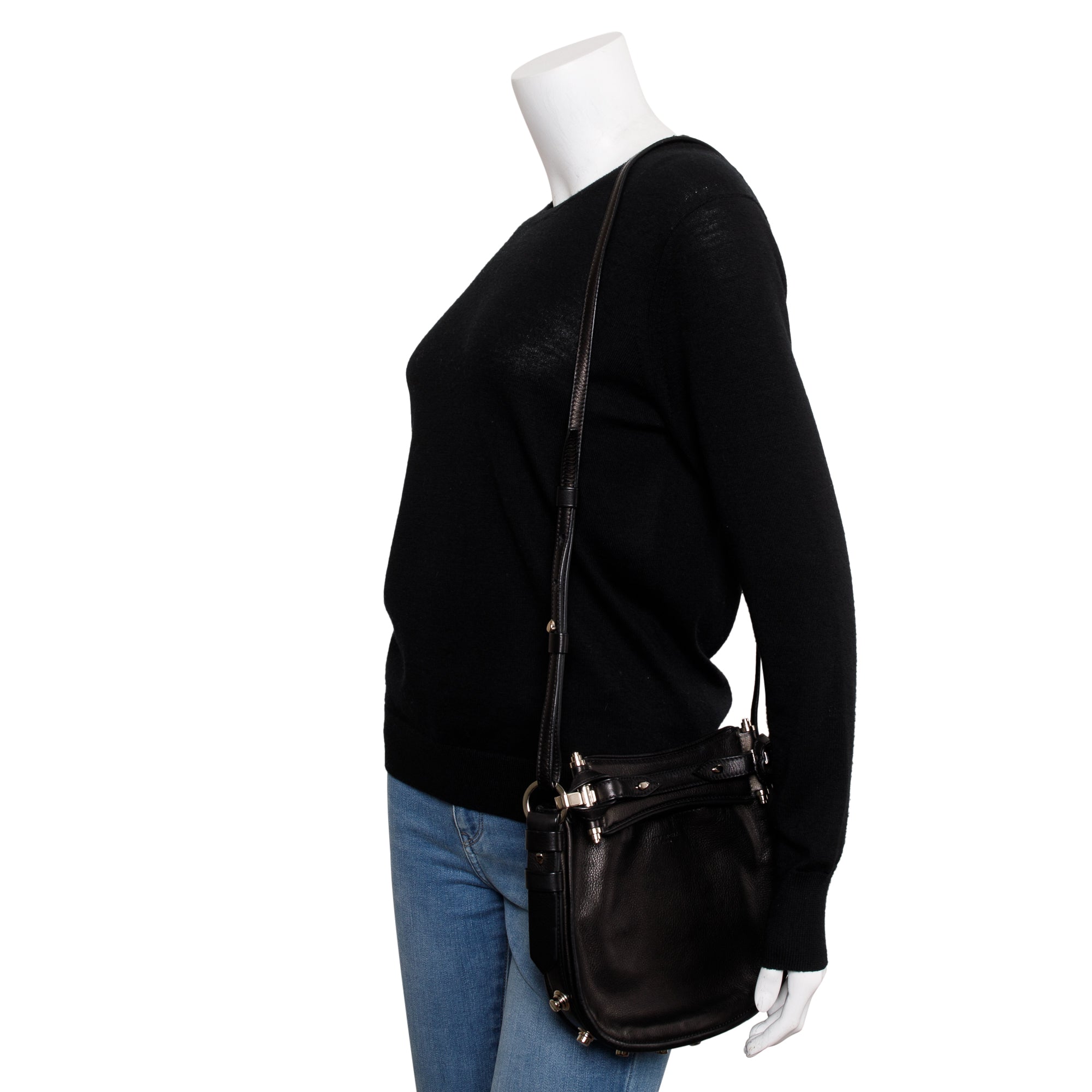 Givenchy Black Calfskin Leather Mini Studded Obsedia Hobo Crossbody Bag