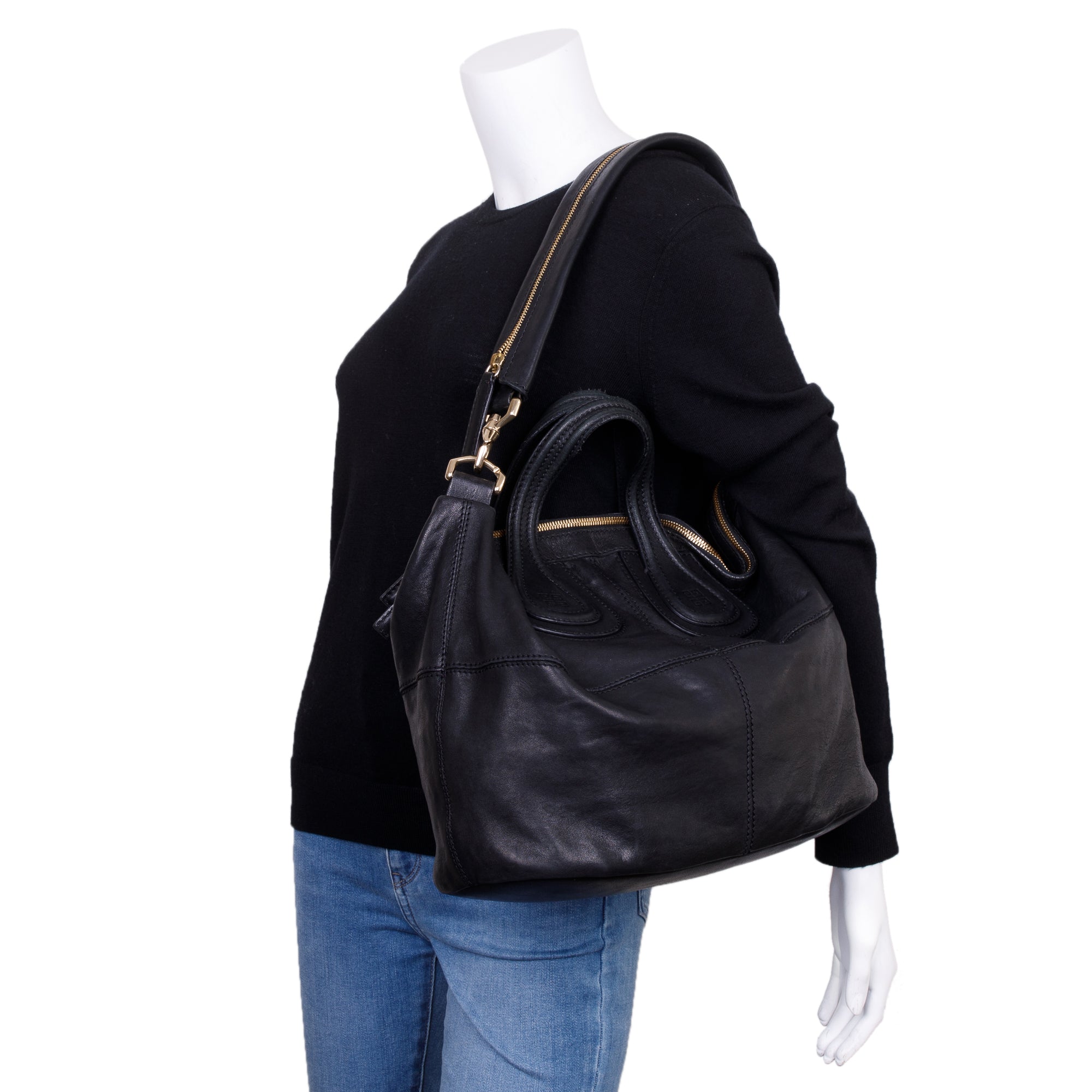 Givenchy Black Calfskin Leather Nightingale Tote w/ Strap