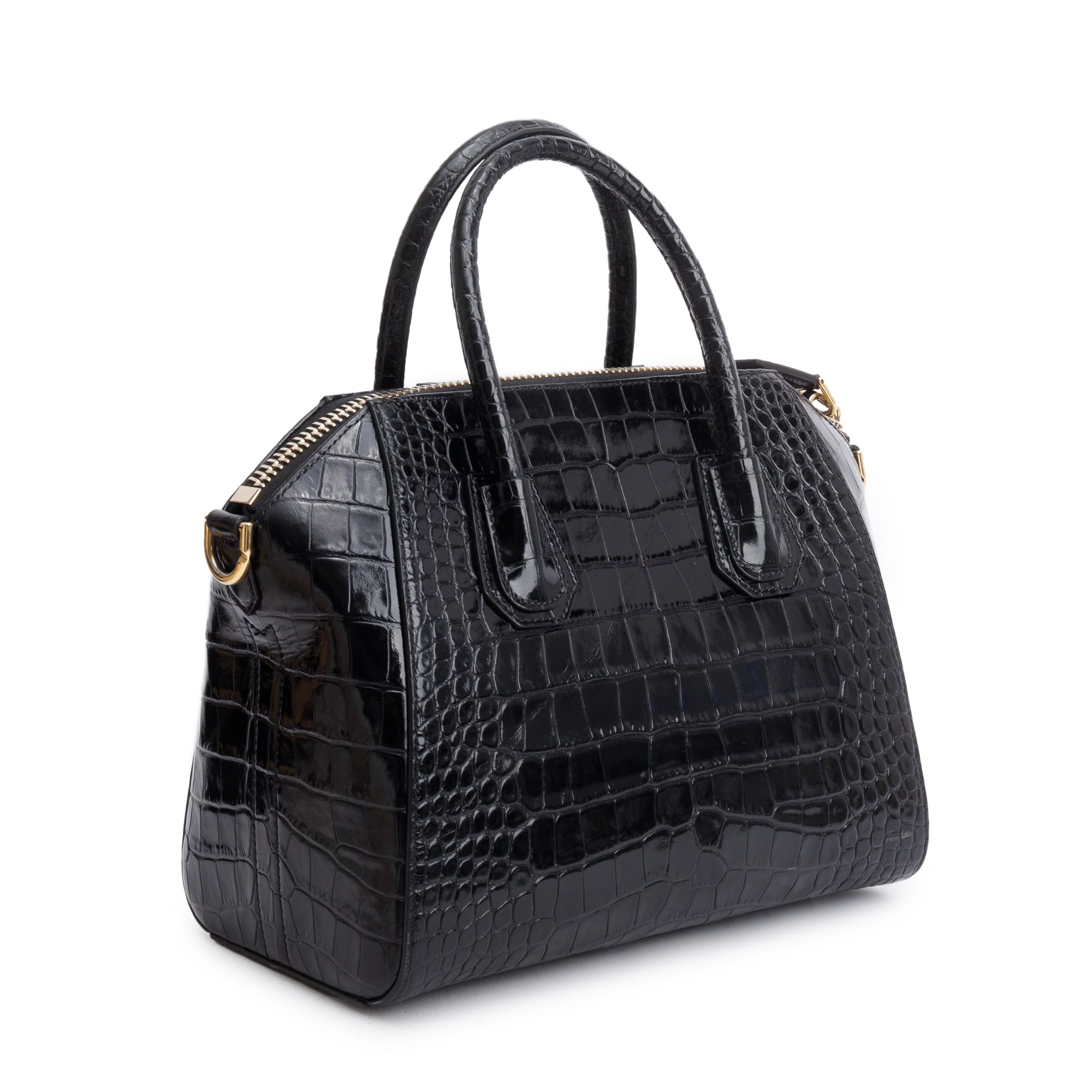 Givenchy Black Croc-Embossed Leather Small Antigona Bag