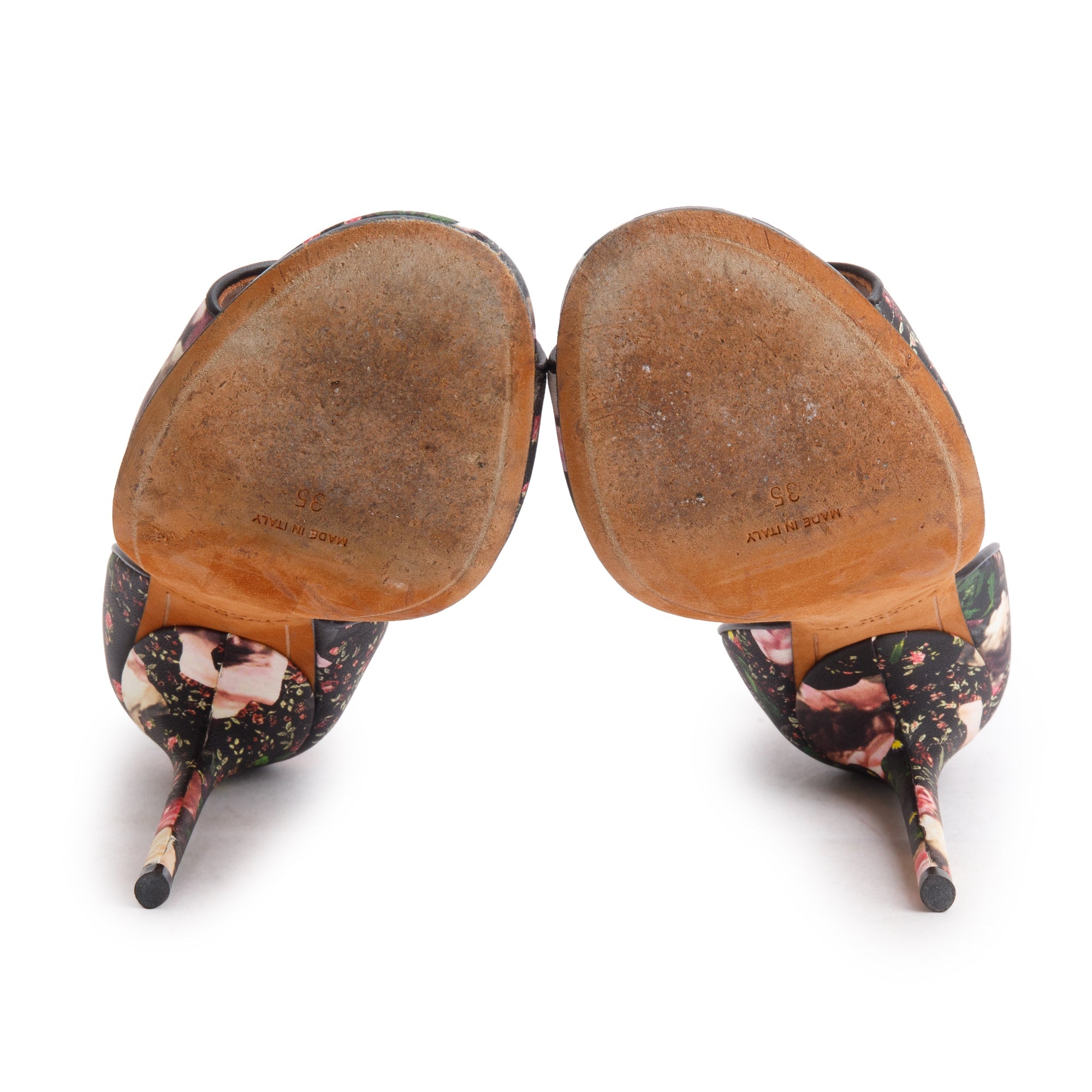 Givenchy Black Floral Satin Shark Lock Ankle Strap Pumps, Size 36 w/ Box