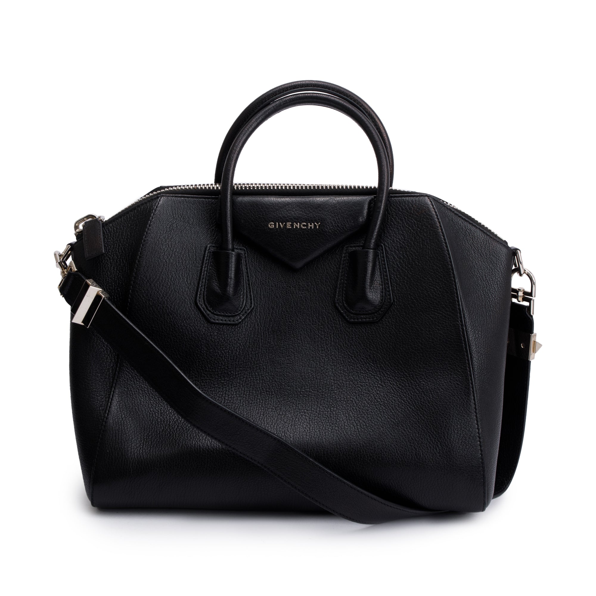 Givenchy Black Grained Calfskin Leather Medium Antigona Bag