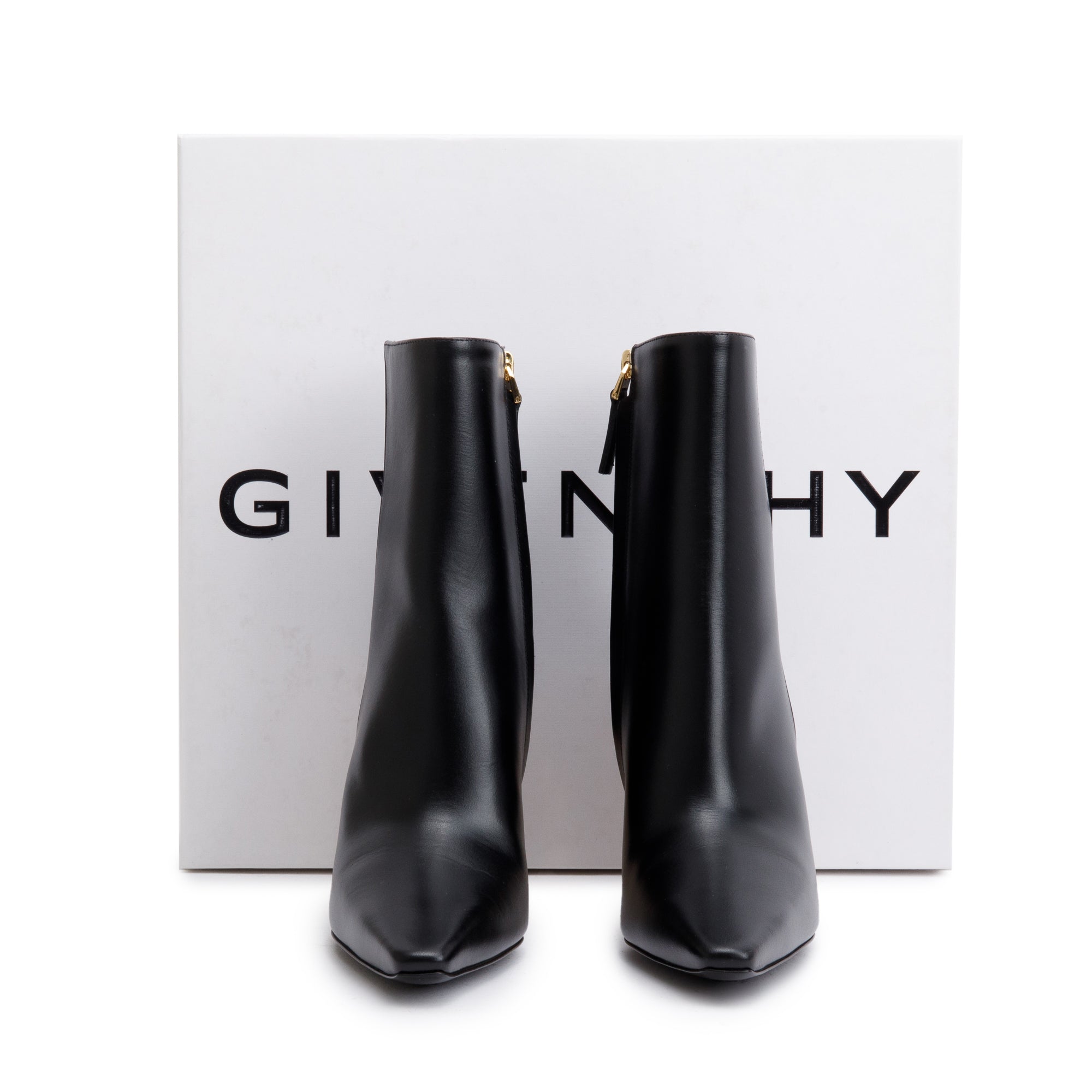 Givenchy Black Leather G Cube Heel Ankle Boots, Size 36 w/ Box