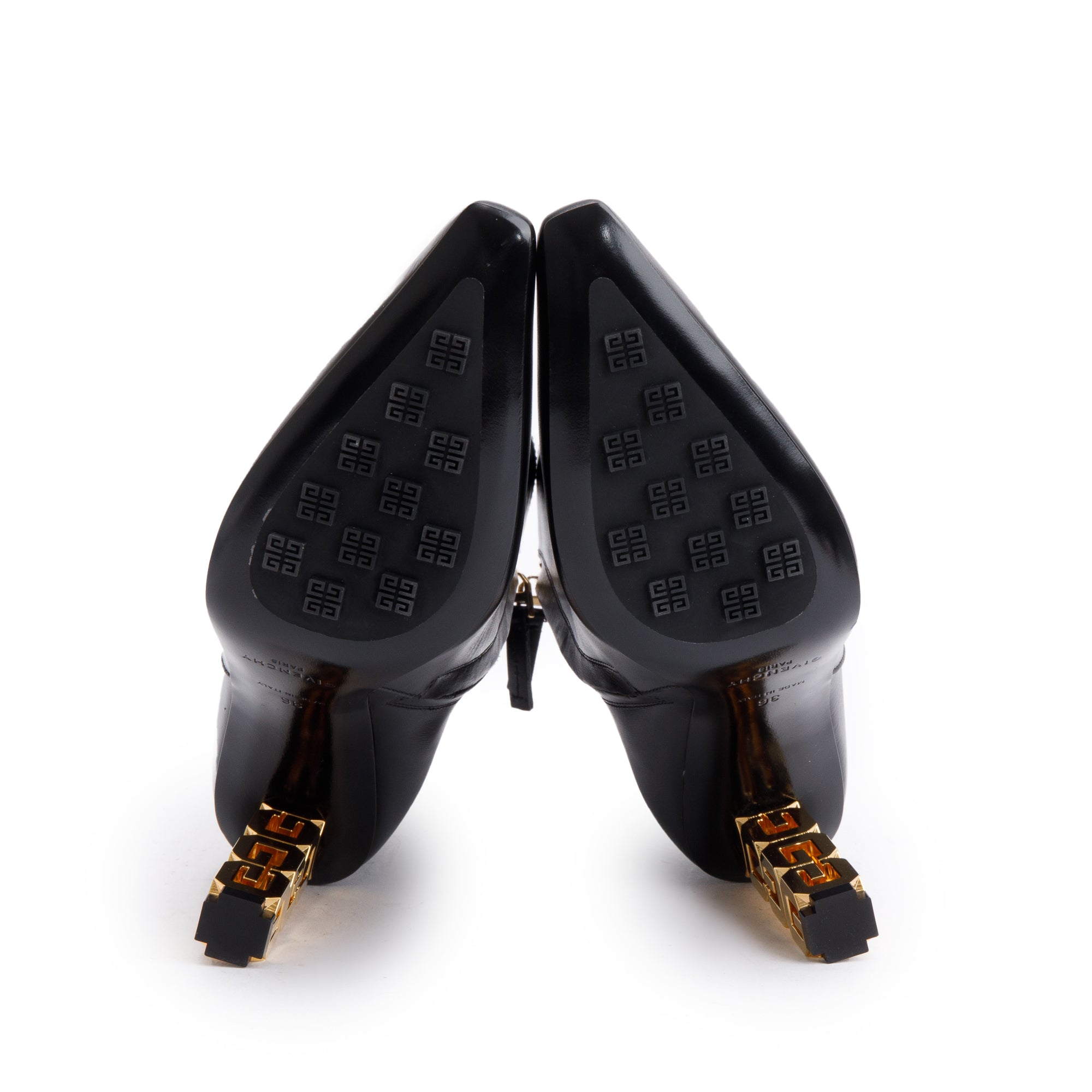 Givenchy Black Leather G Cube Heel Ankle Boots, Size 36 w/ Box