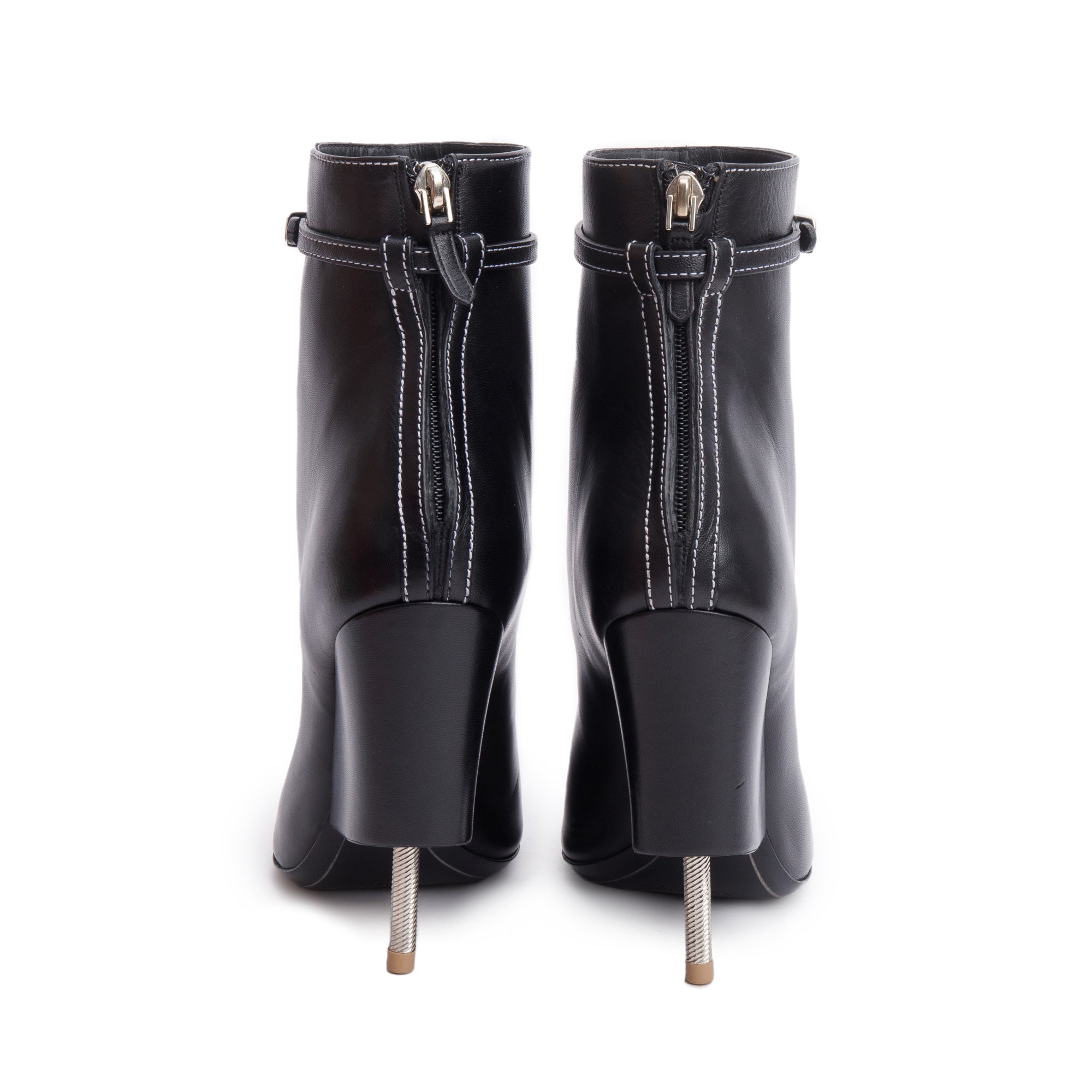 Givenchy Black Leather Open Toe Heel Ankle Boots, Size 36.5 w/ Box