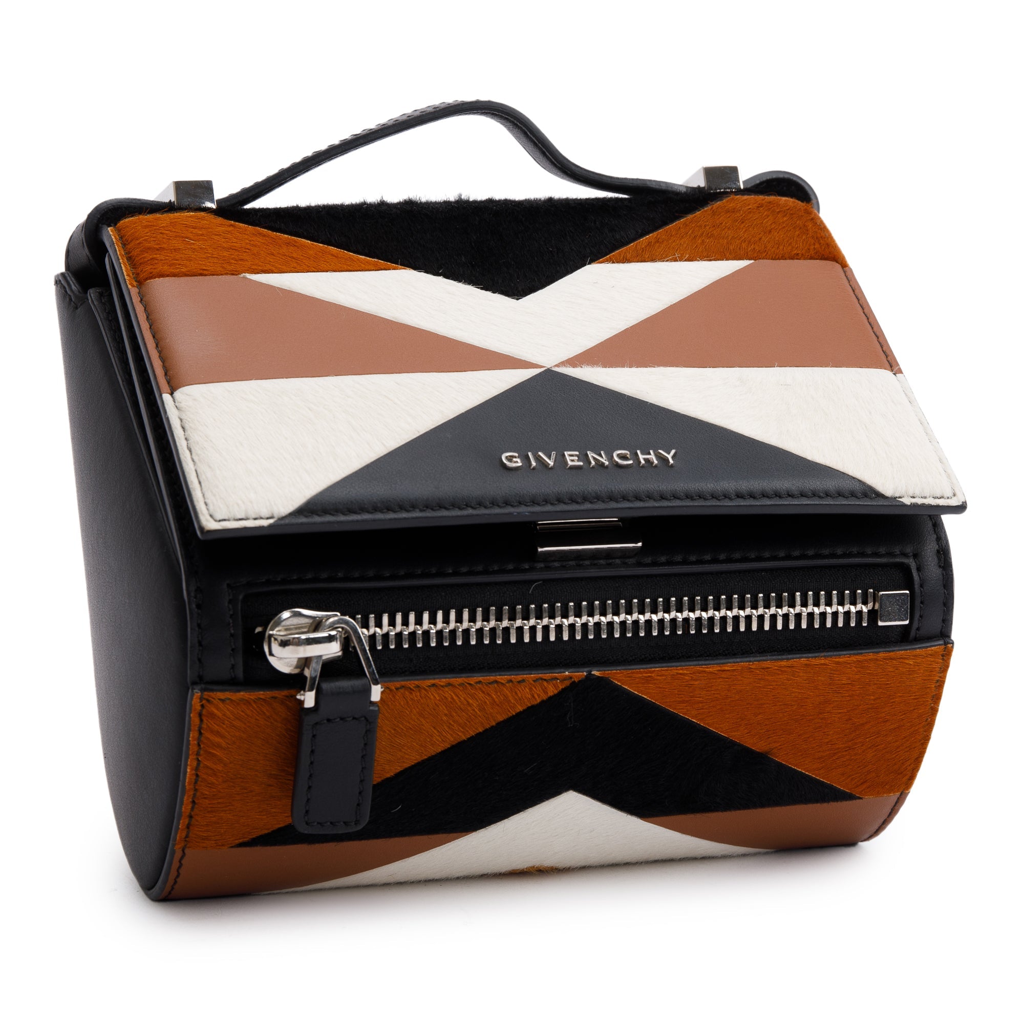 Givenchy Black Multicolor Cow Hair Calfskin Mini Pandora Box Crossbody Bag