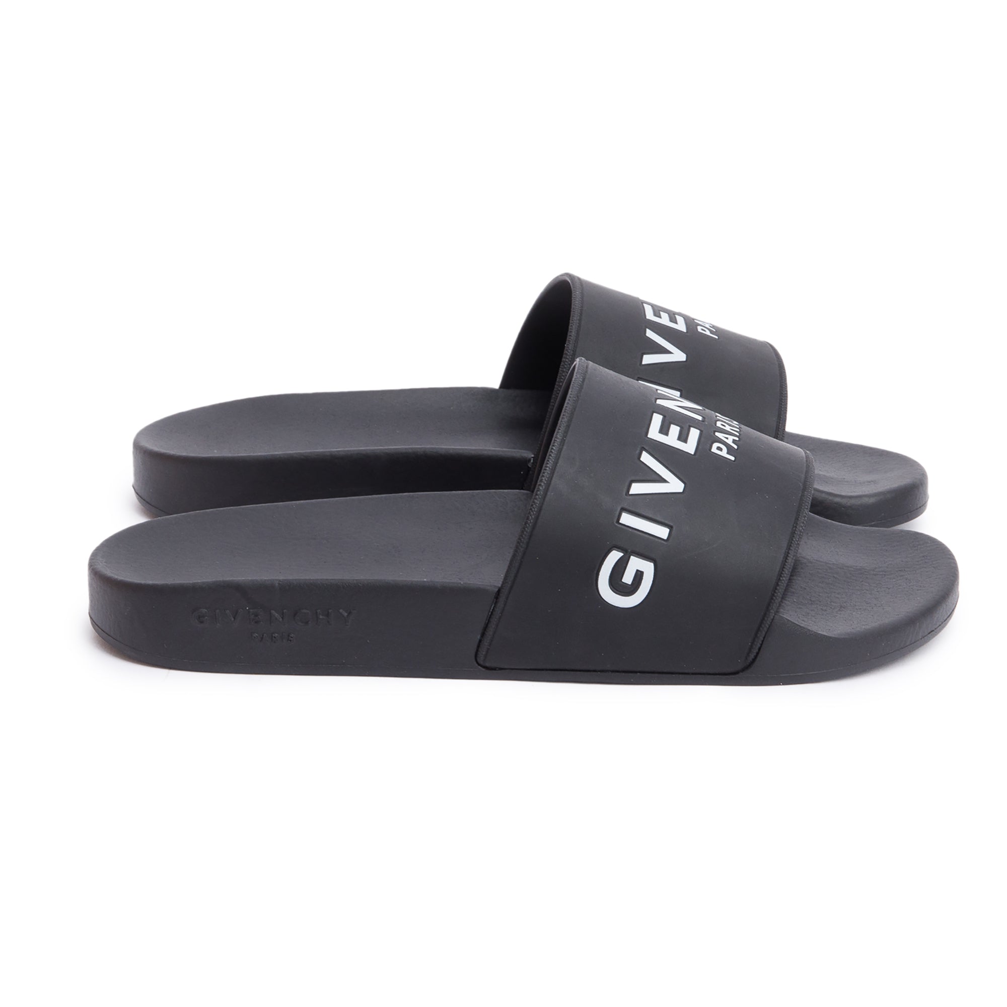 Givenchy Black Rubber Logo Slides, Size 39
