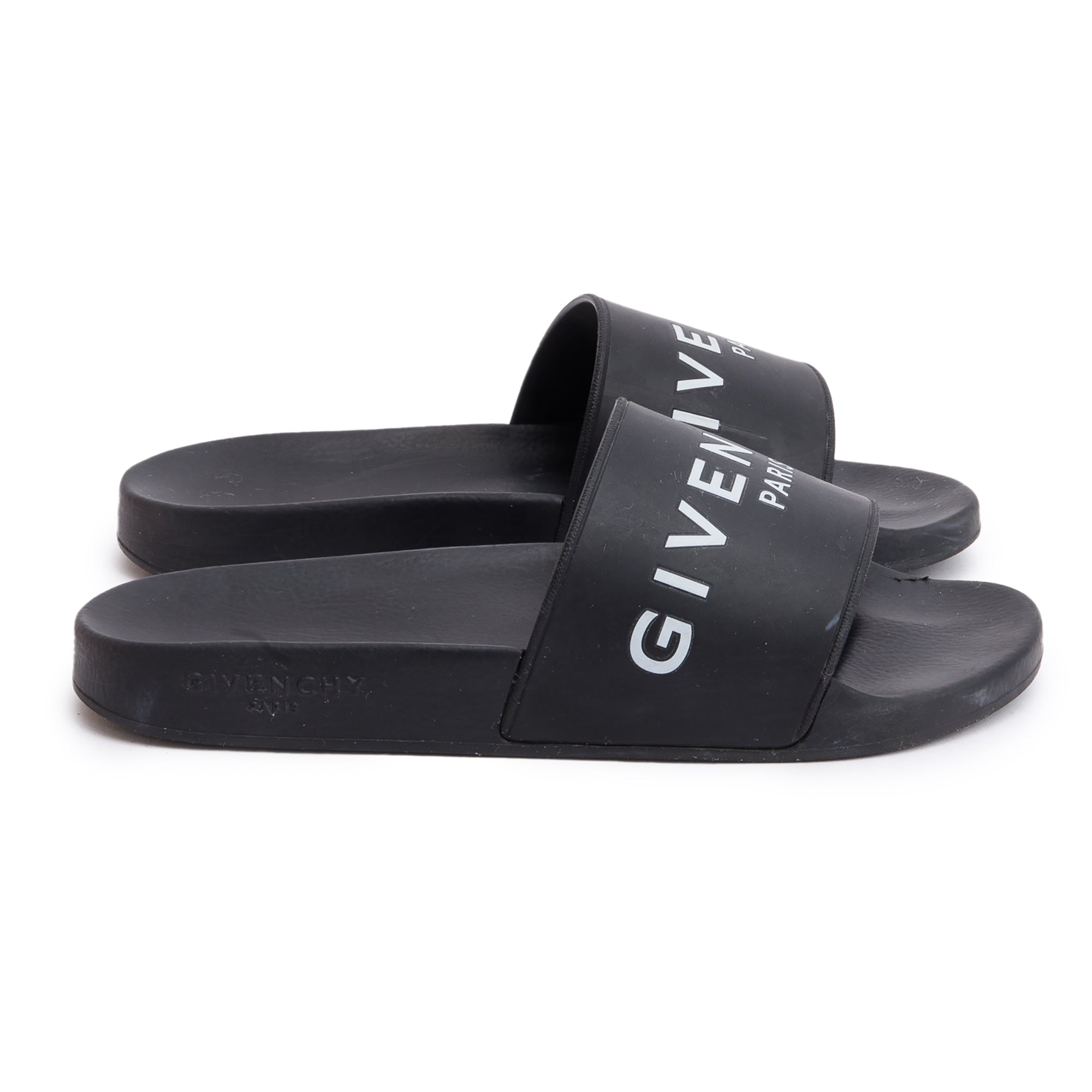 Givenchy Black Rubber Logo Slides, Size 39 w/ Box