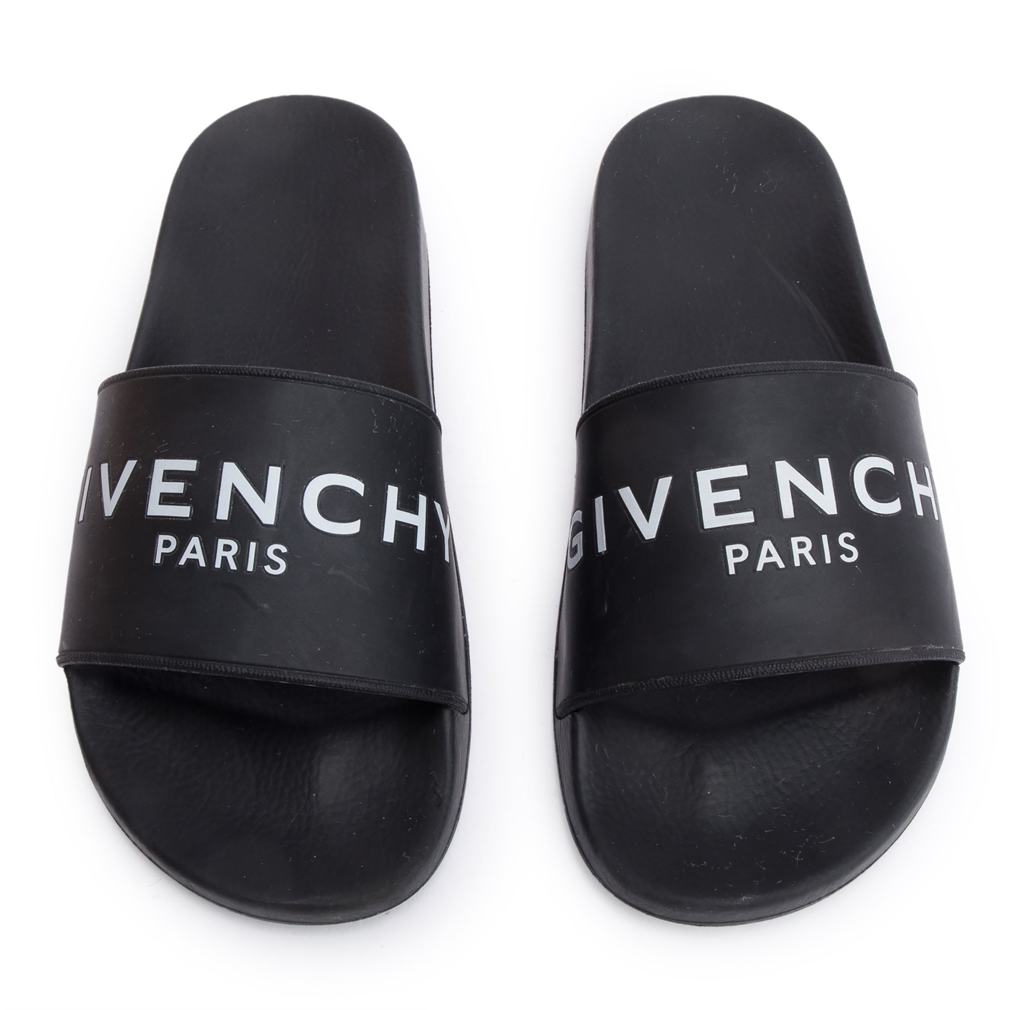 Givenchy Black Rubber Logo Slides, Size 39 w/ Box