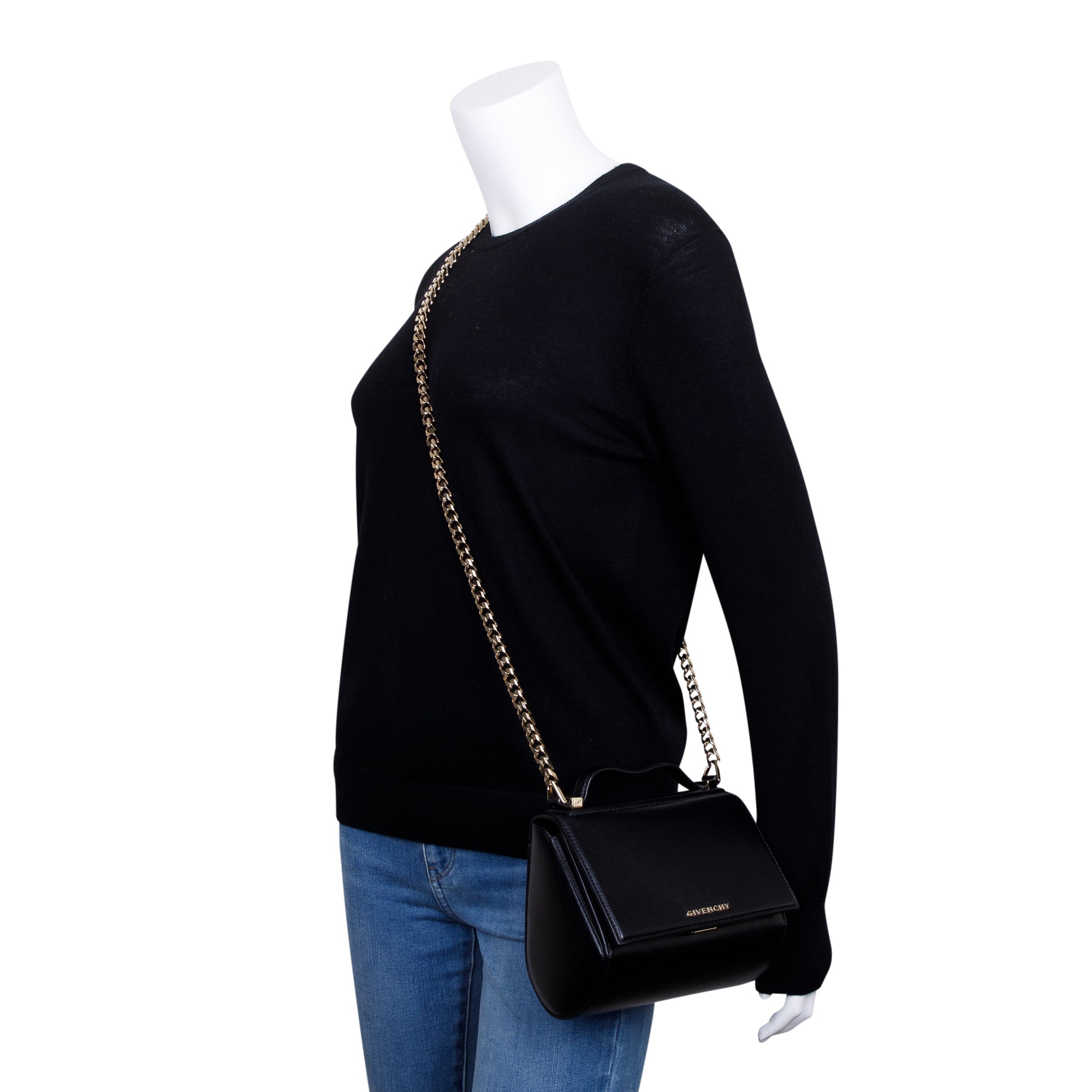 Givenchy Black Textured Calfskin Mini Pandora Box Chain Bag