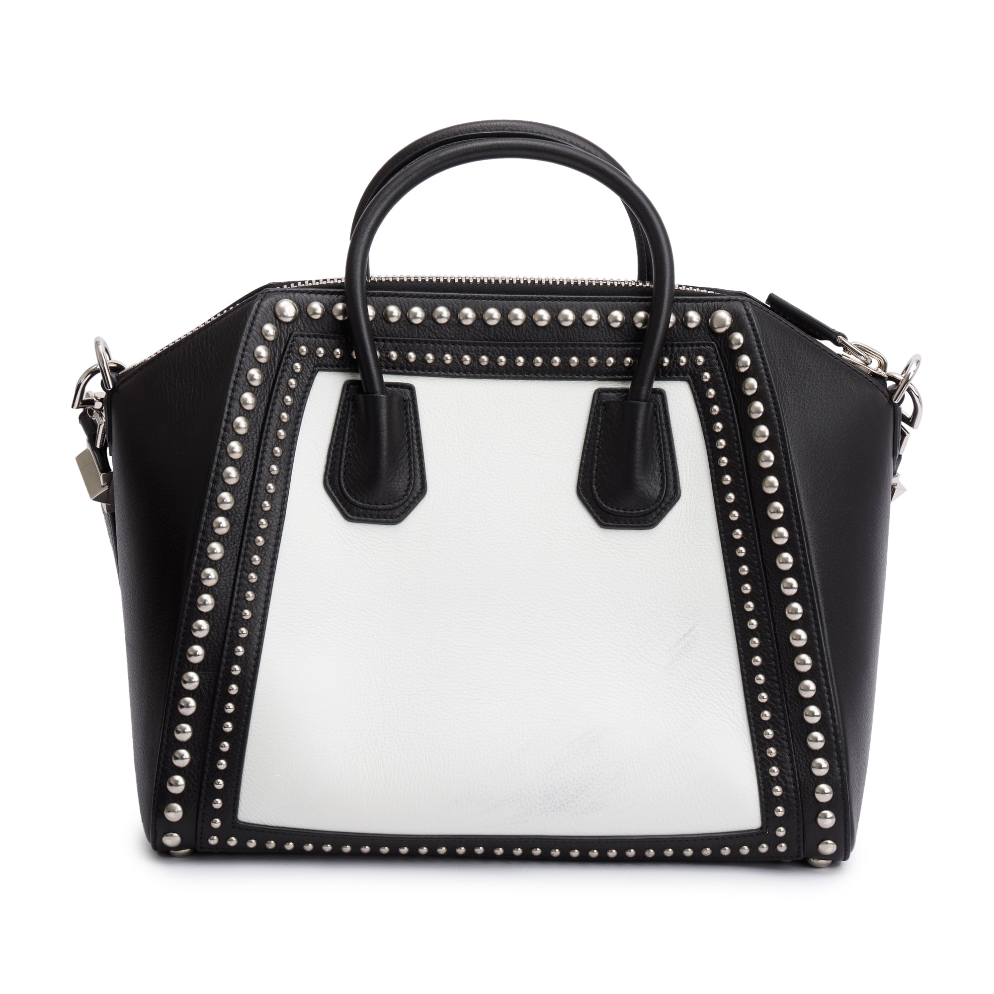 Givenchy Black/White Calfskin Leather Studded Medium Antigona Bag