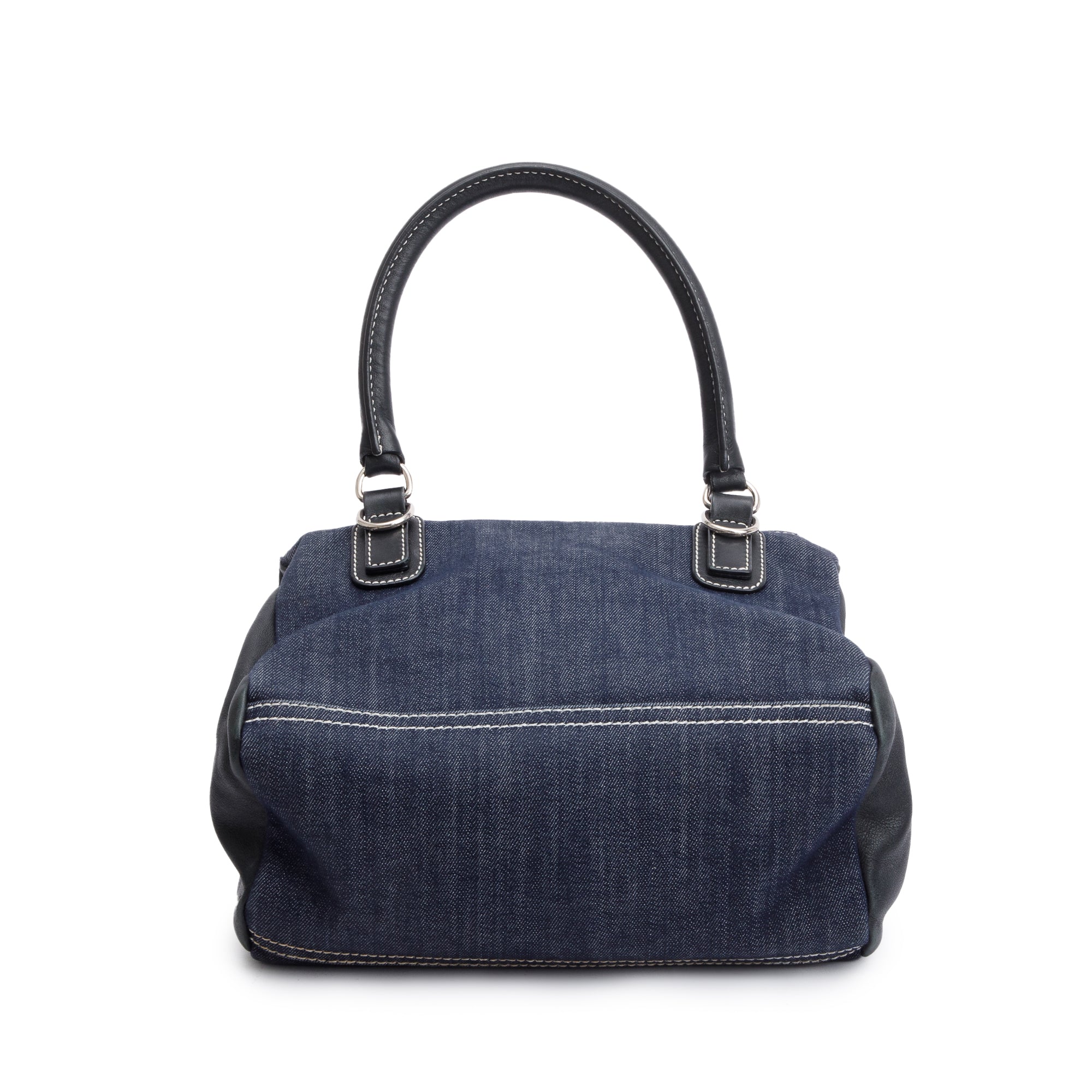Givenchy Blue Denim Black Calfskin Leather Small Pandora Satchel