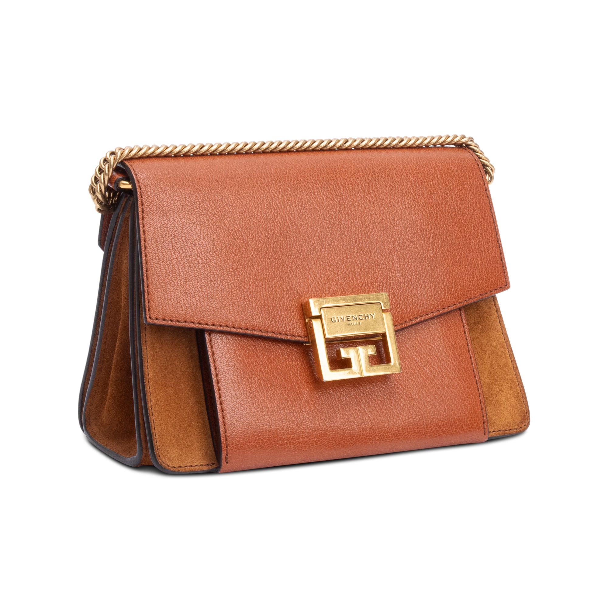 Givenchy Brown Calfskin Leather Suede Small GV3 Crossbody Bag w/ Strap