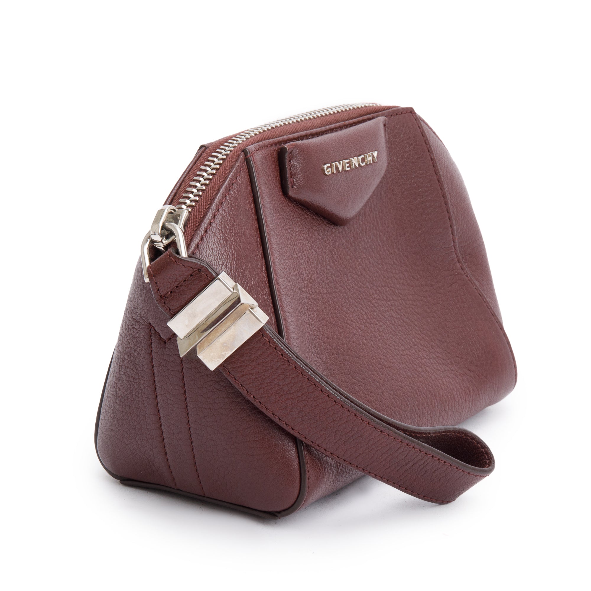 Givenchy Burgundy Calfskin Leather Small Antigona Beauty Wristlet Bag