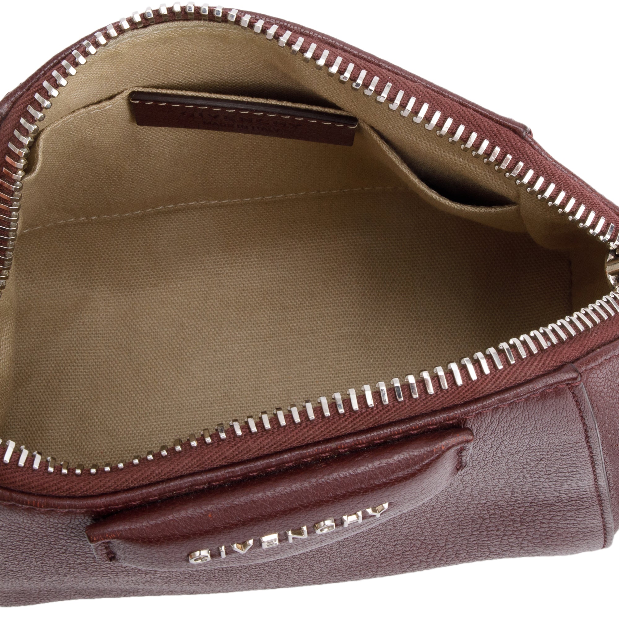 Givenchy Burgundy Calfskin Leather Small Antigona Beauty Wristlet Bag