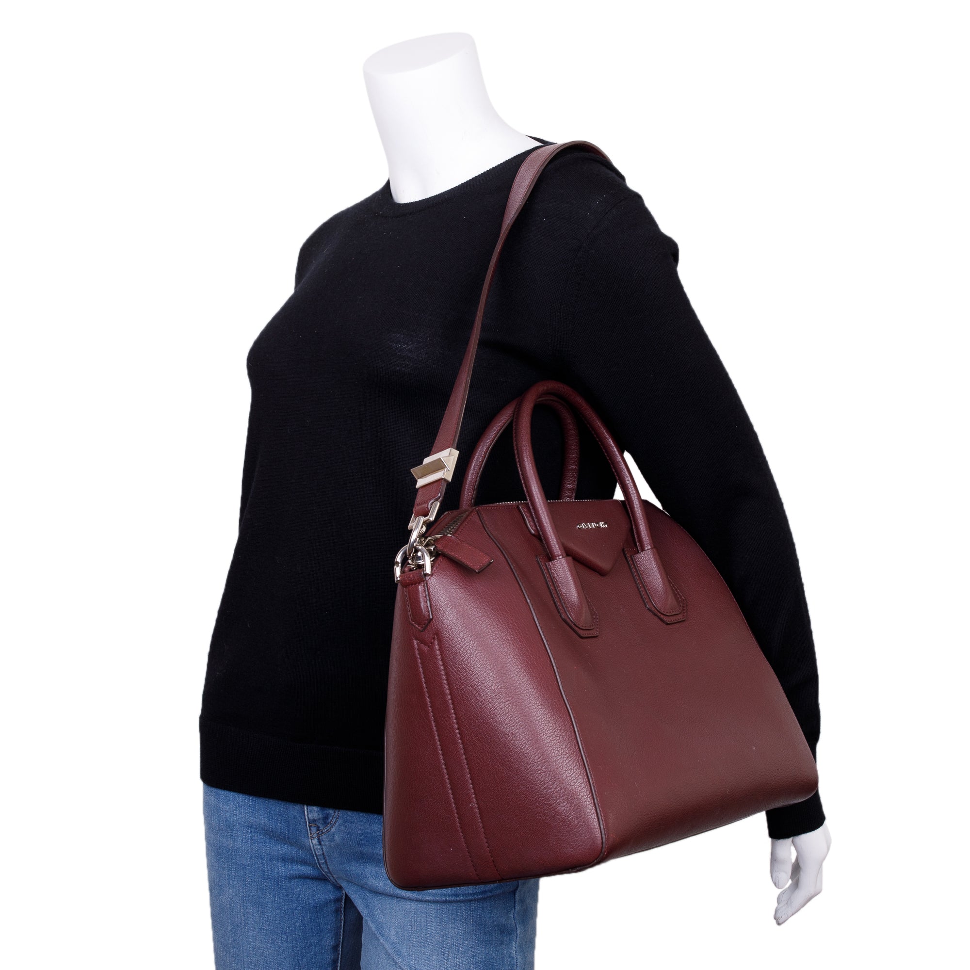 Givenchy Burgundy Grained Leather Medium Antigona Bag