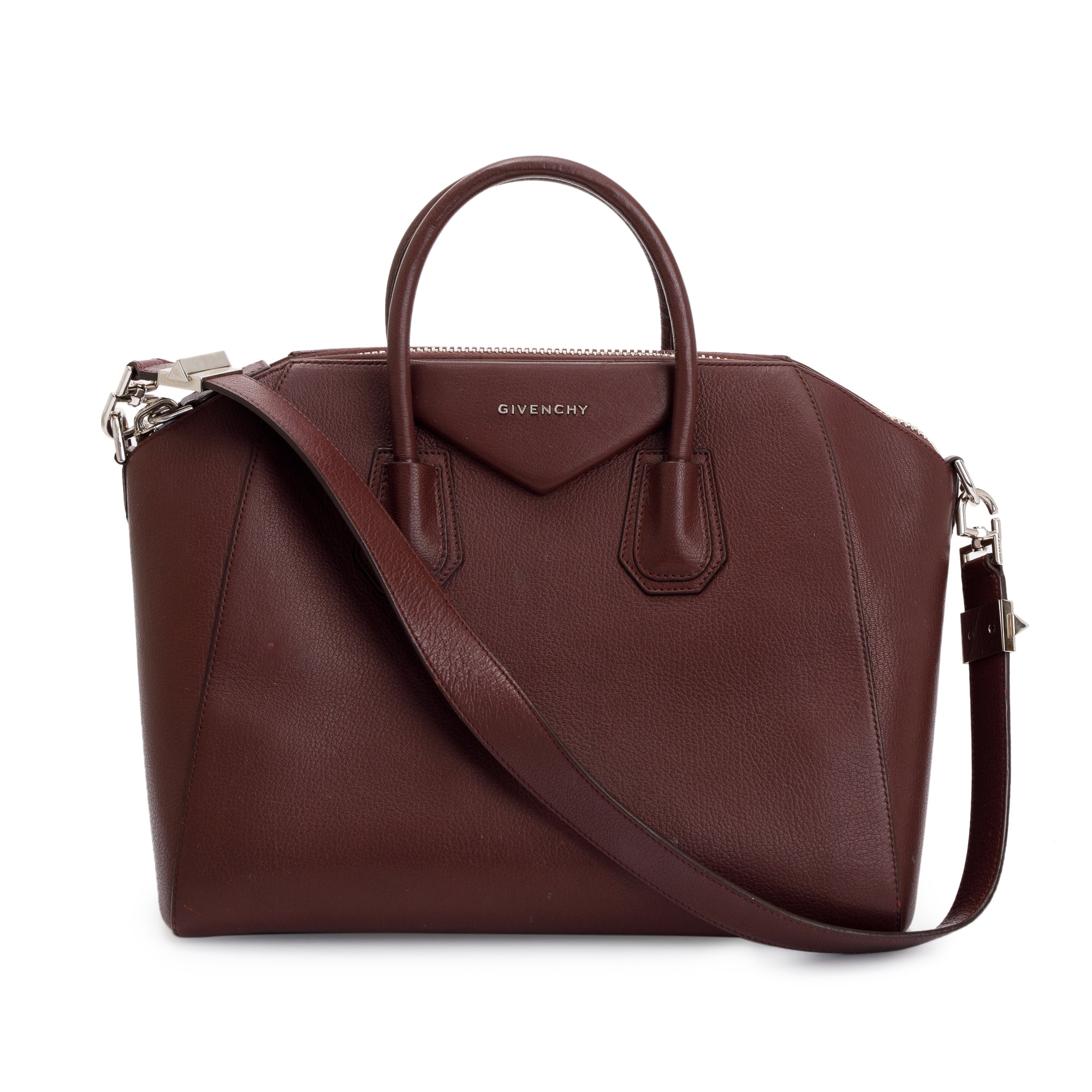Givenchy Burgundy Grained Leather Medium Antigona Bag