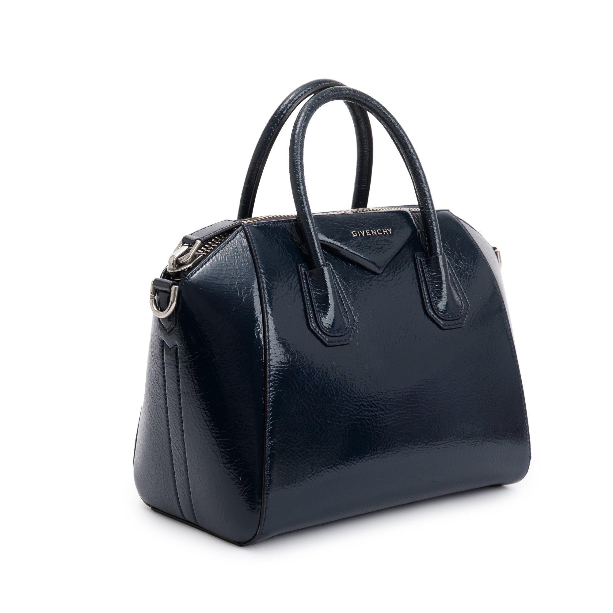 Givenchy Deep Blue Textured Patent Leather Small Antigona Bag