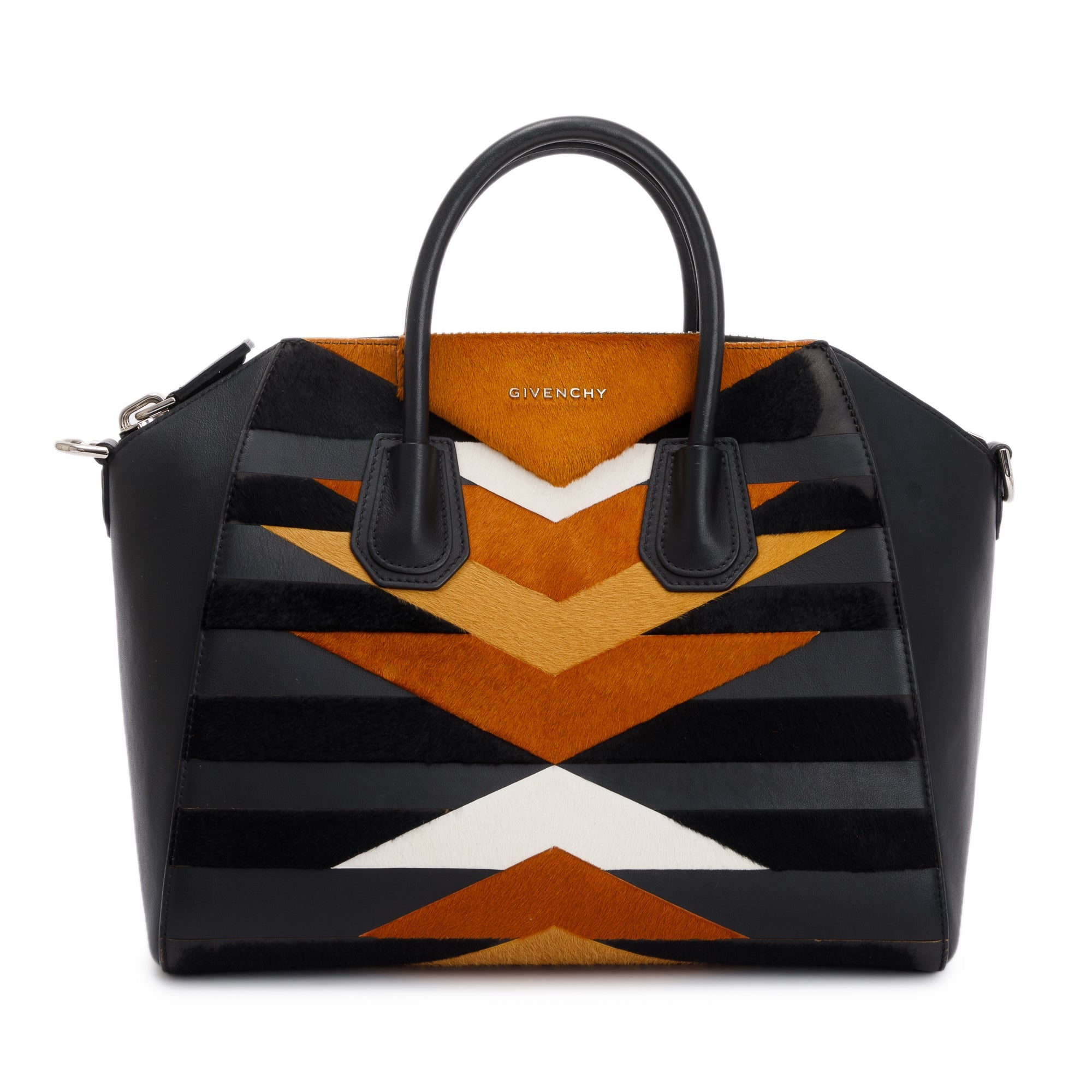 Givenchy Fur Trim Black Calfskin Leather Medium Antigona Bag