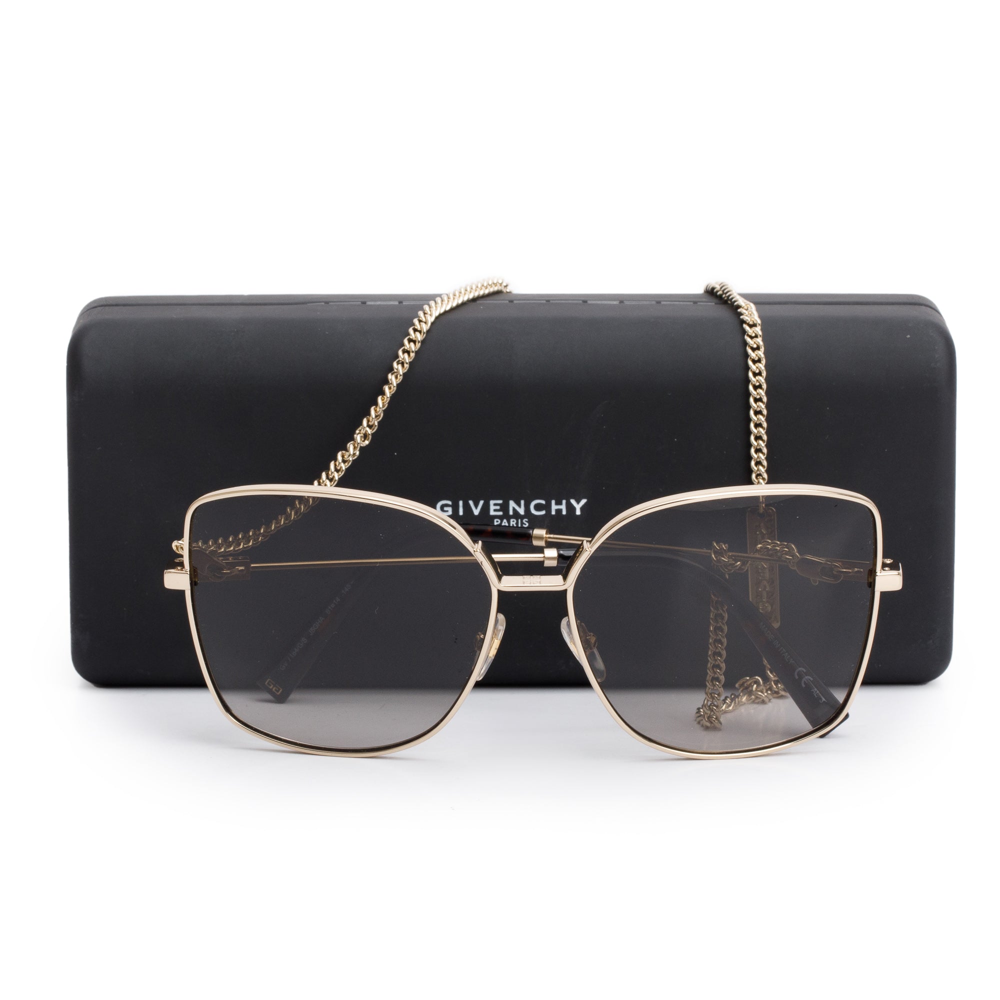 Givenchy GV7184/G/S Gold Tone Metal Aviator Chain Sunglasses w/ Case