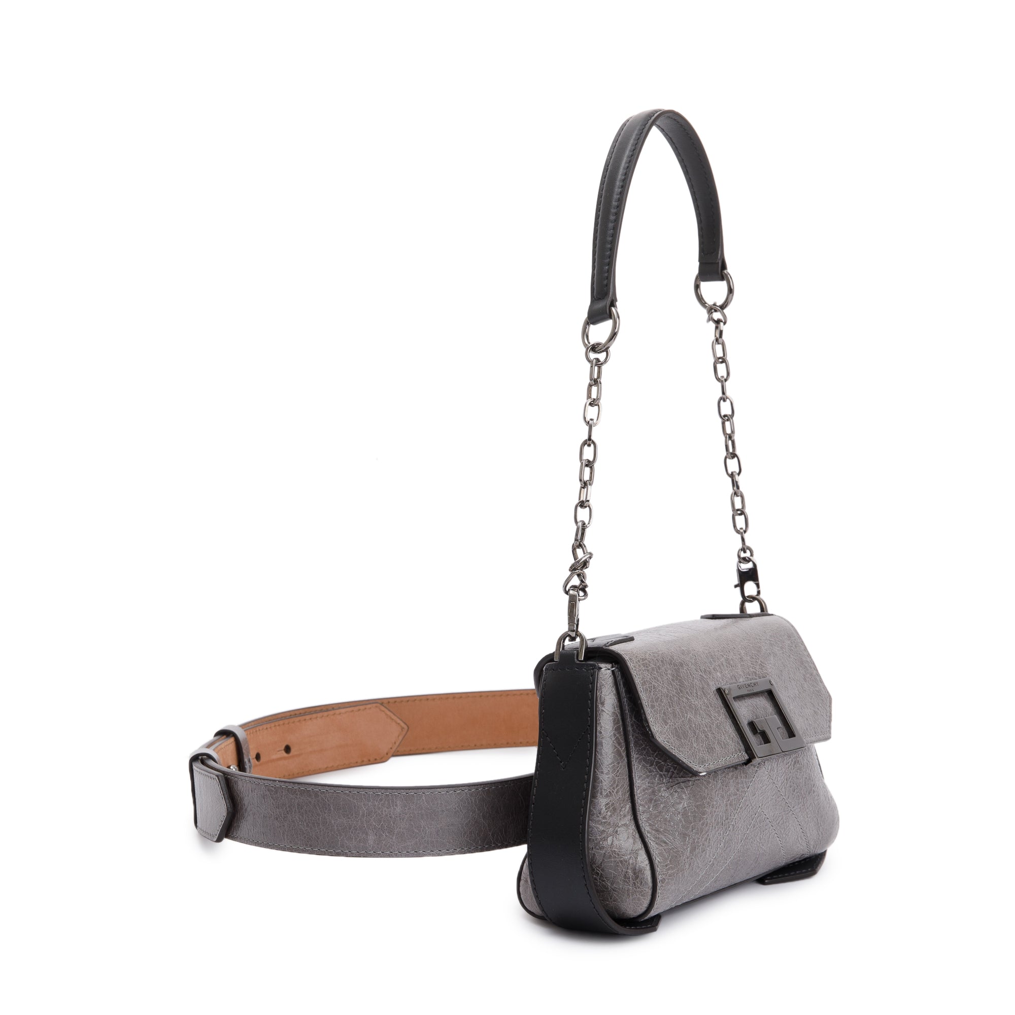 Givenchy Grey Crinkled Calfskin Leather ID Convertible Belt Bag