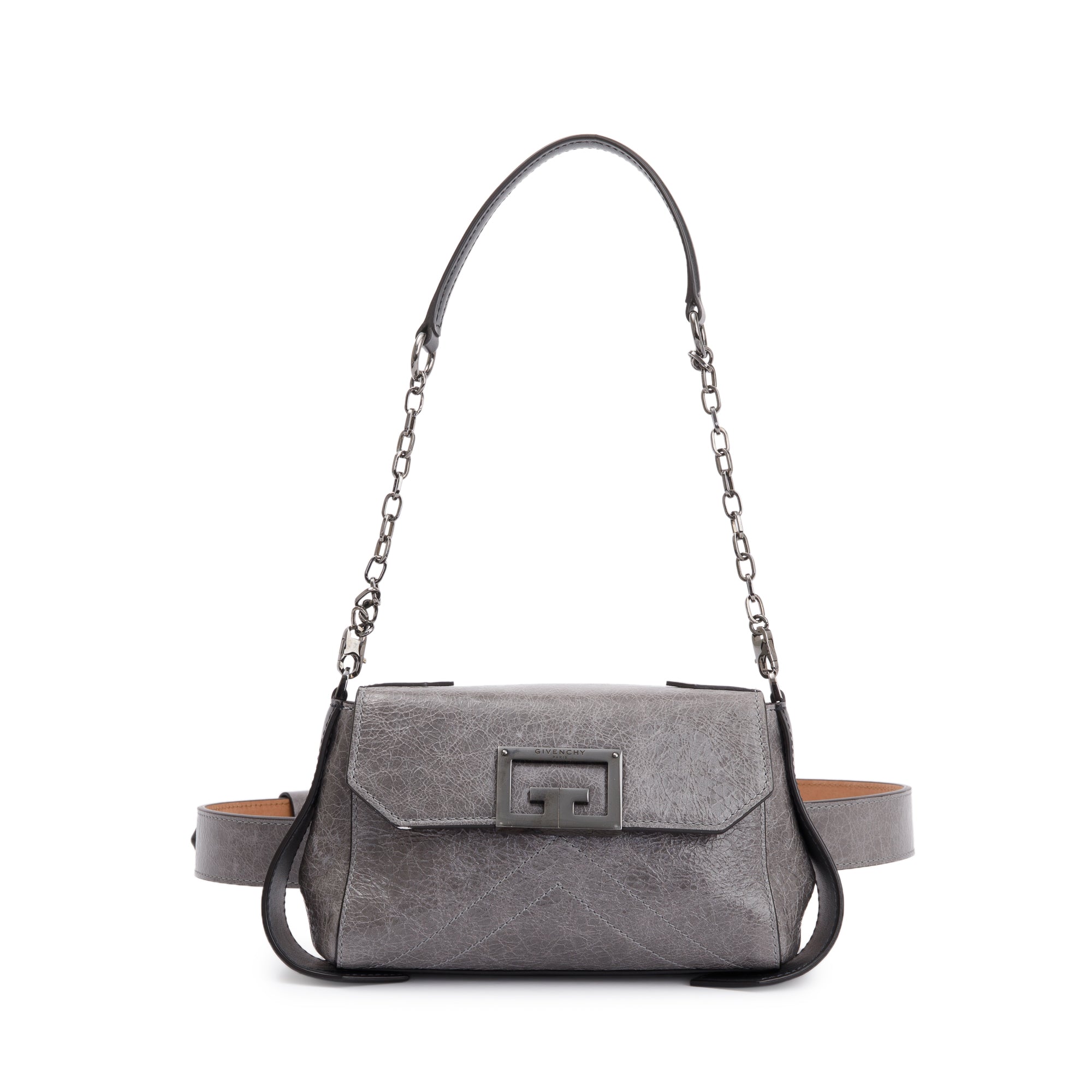 Givenchy Grey Crinkled Calfskin Leather ID Convertible Belt Bag
