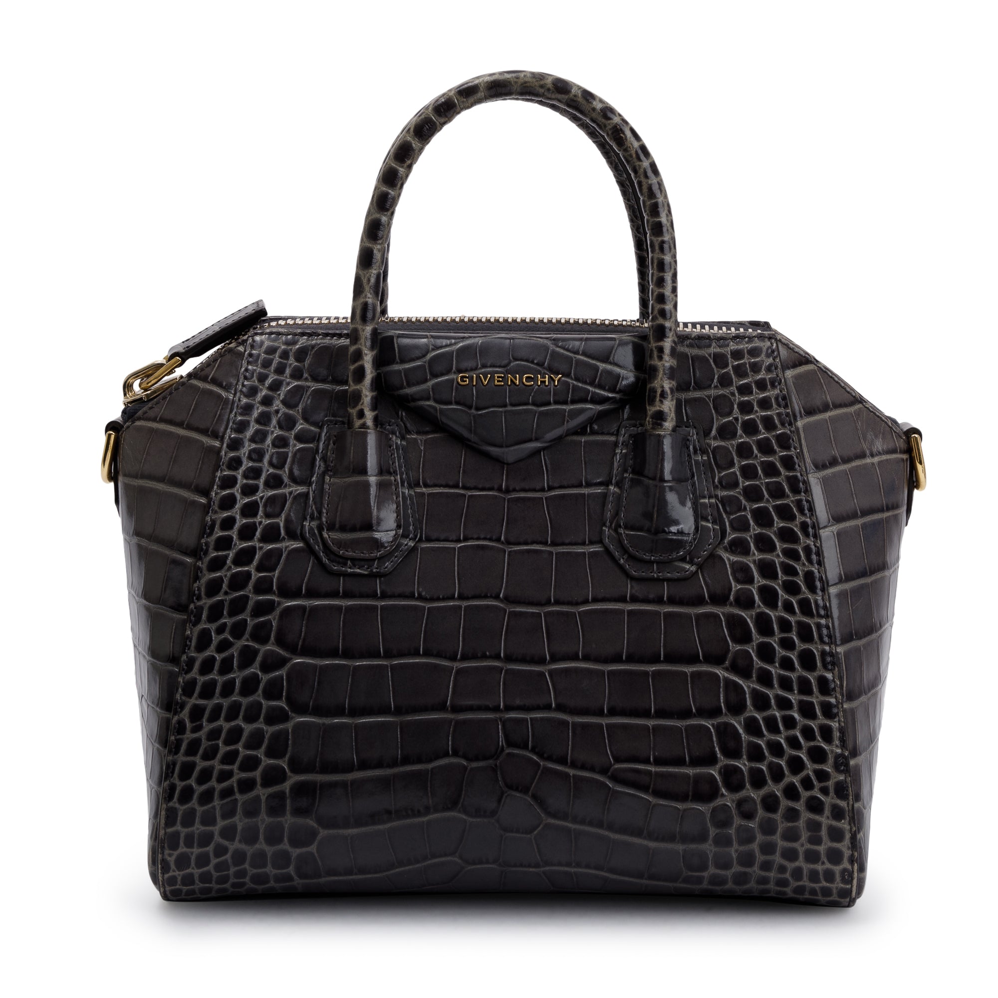 Givenchy Grey Croc-Embossed Leather Small Antigona Bag