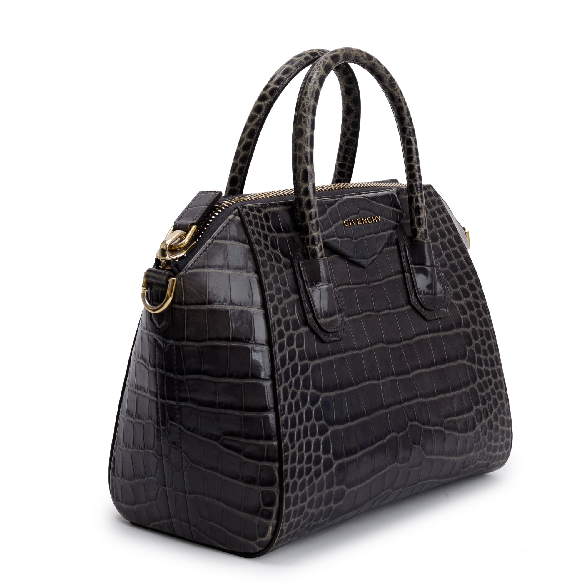 Givenchy Grey Croc-Embossed Leather Small Antigona Bag