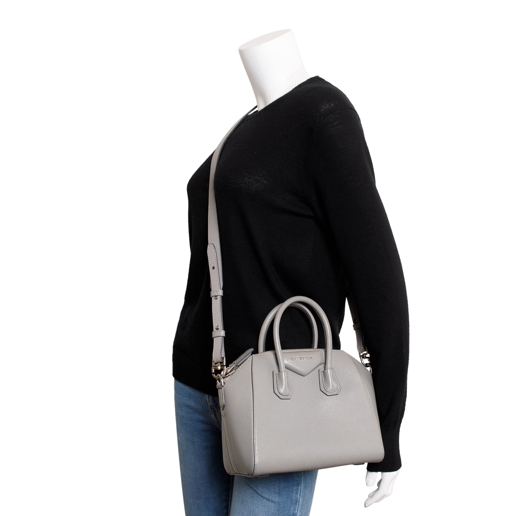 Givenchy Grey Goatskin Leather Mini Antigona Bag w/ Strap