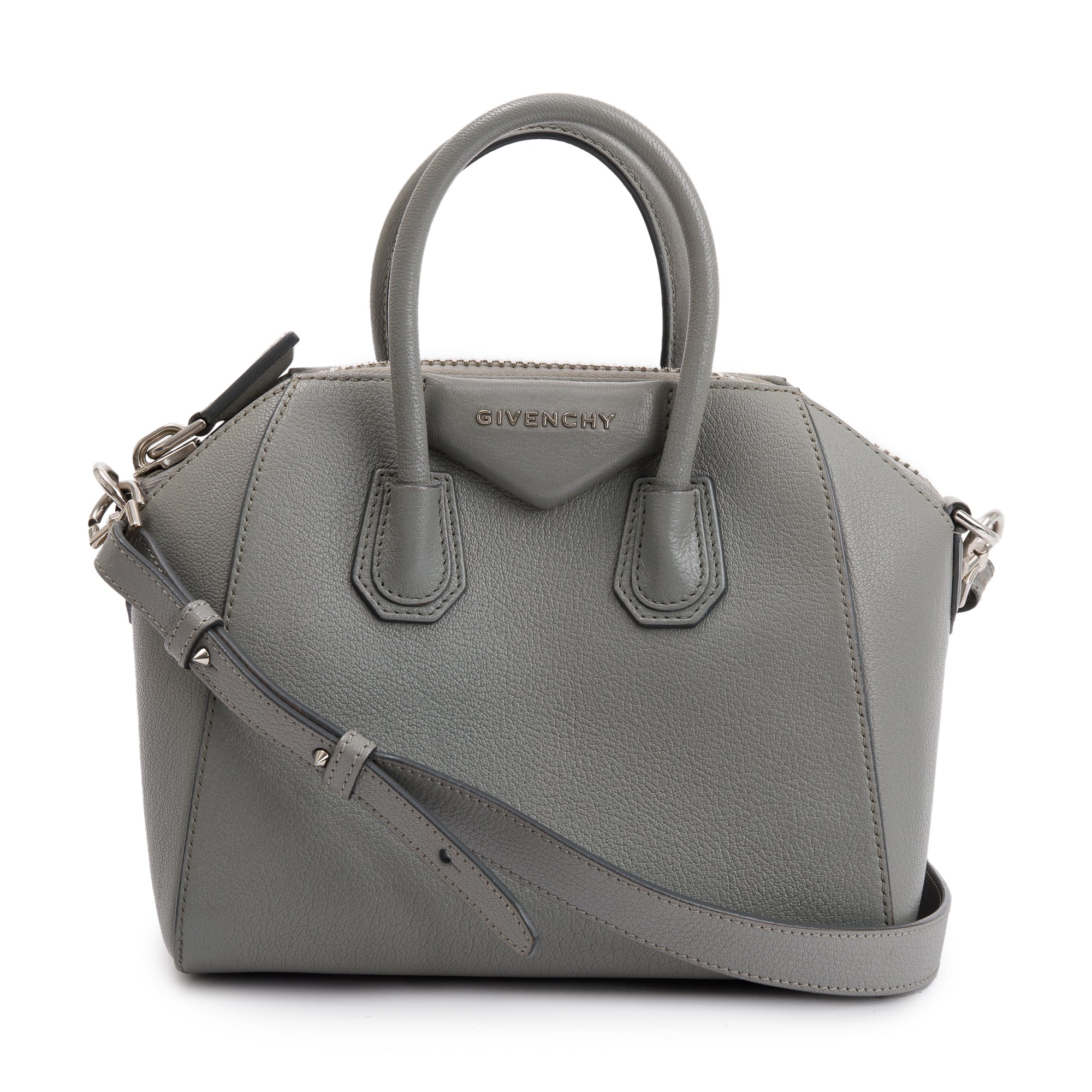 Givenchy Grey Goatskin Leather Mini Antigona Bag w/ Strap