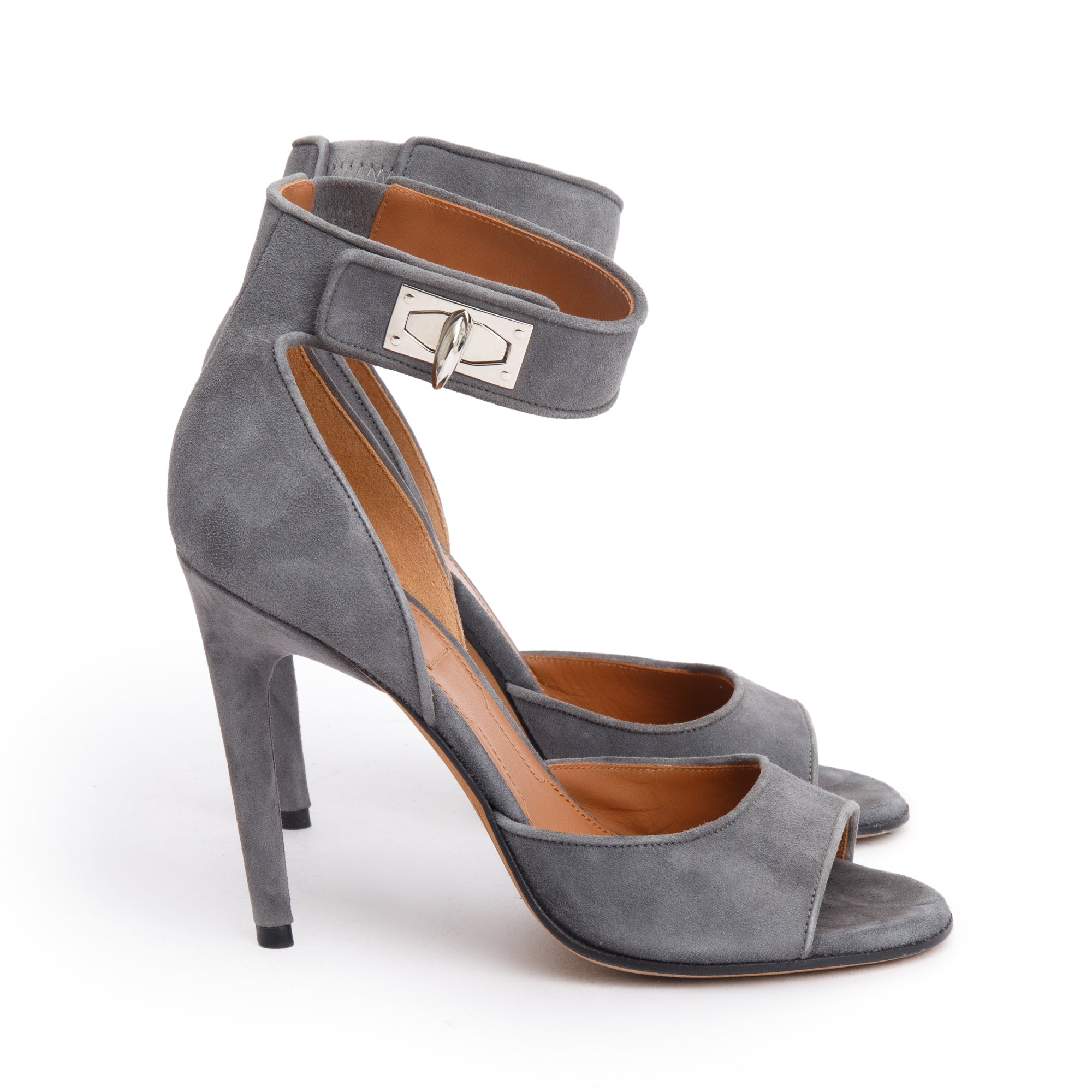 Givenchy Grey Suede Shark Lock Ankle Strap Pumps, Size 35