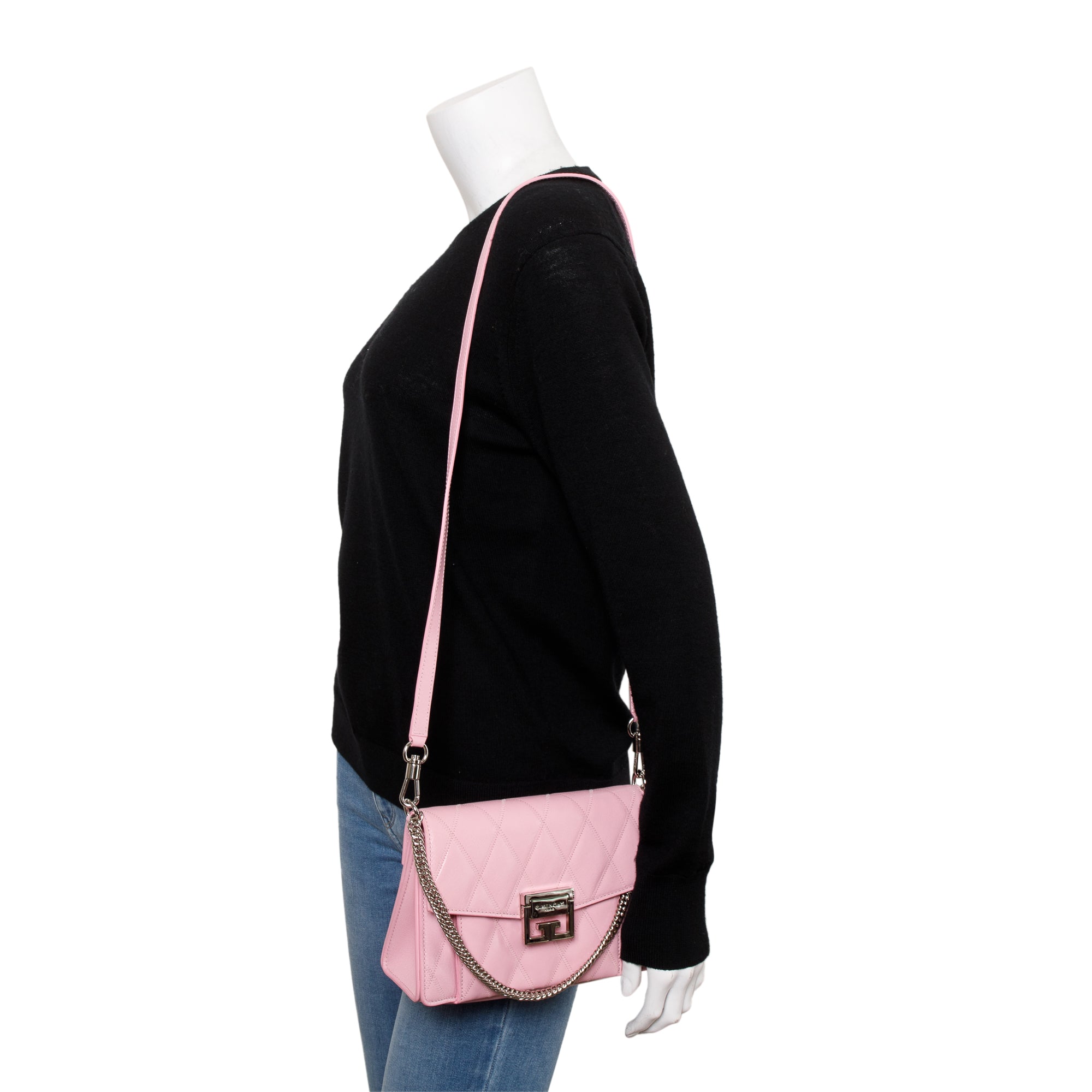 Givenchy Pink Quilted Calfskin Leather Small GV3 Crossbody Bag w/ Strap
