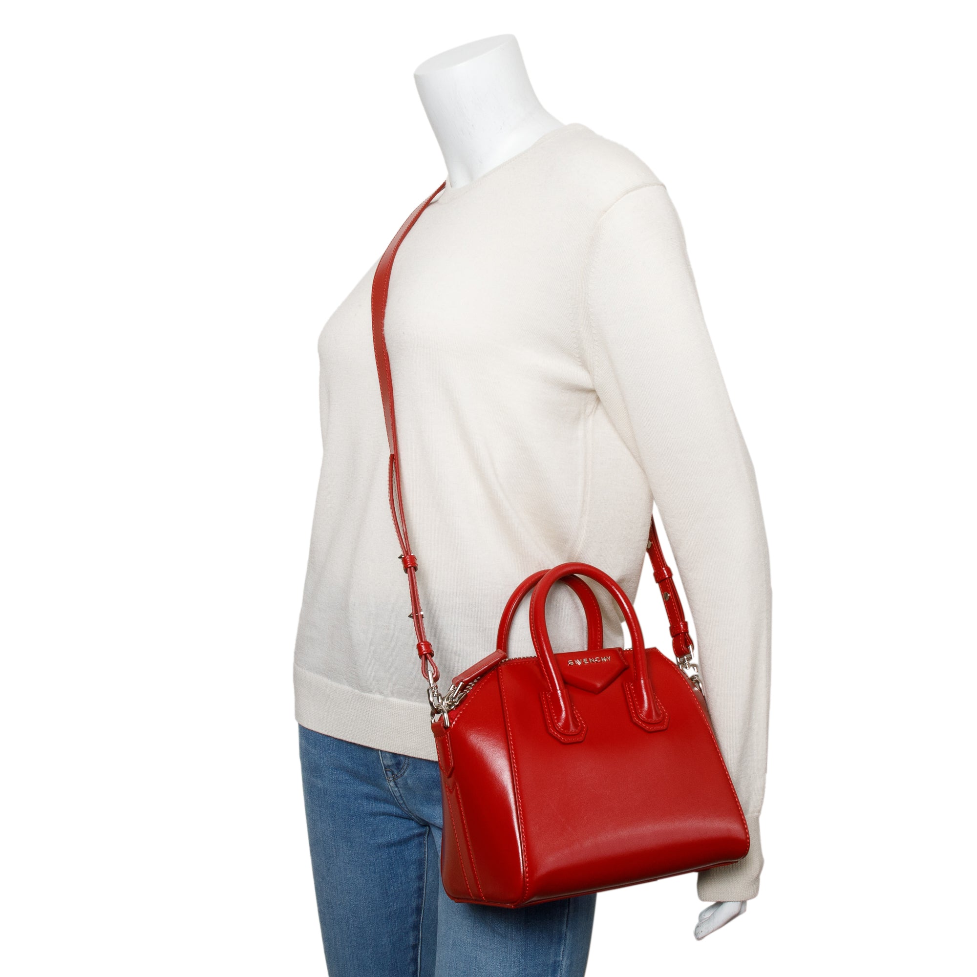 Givenchy Red Box Leather Mini Antigona Bag w/ Strap