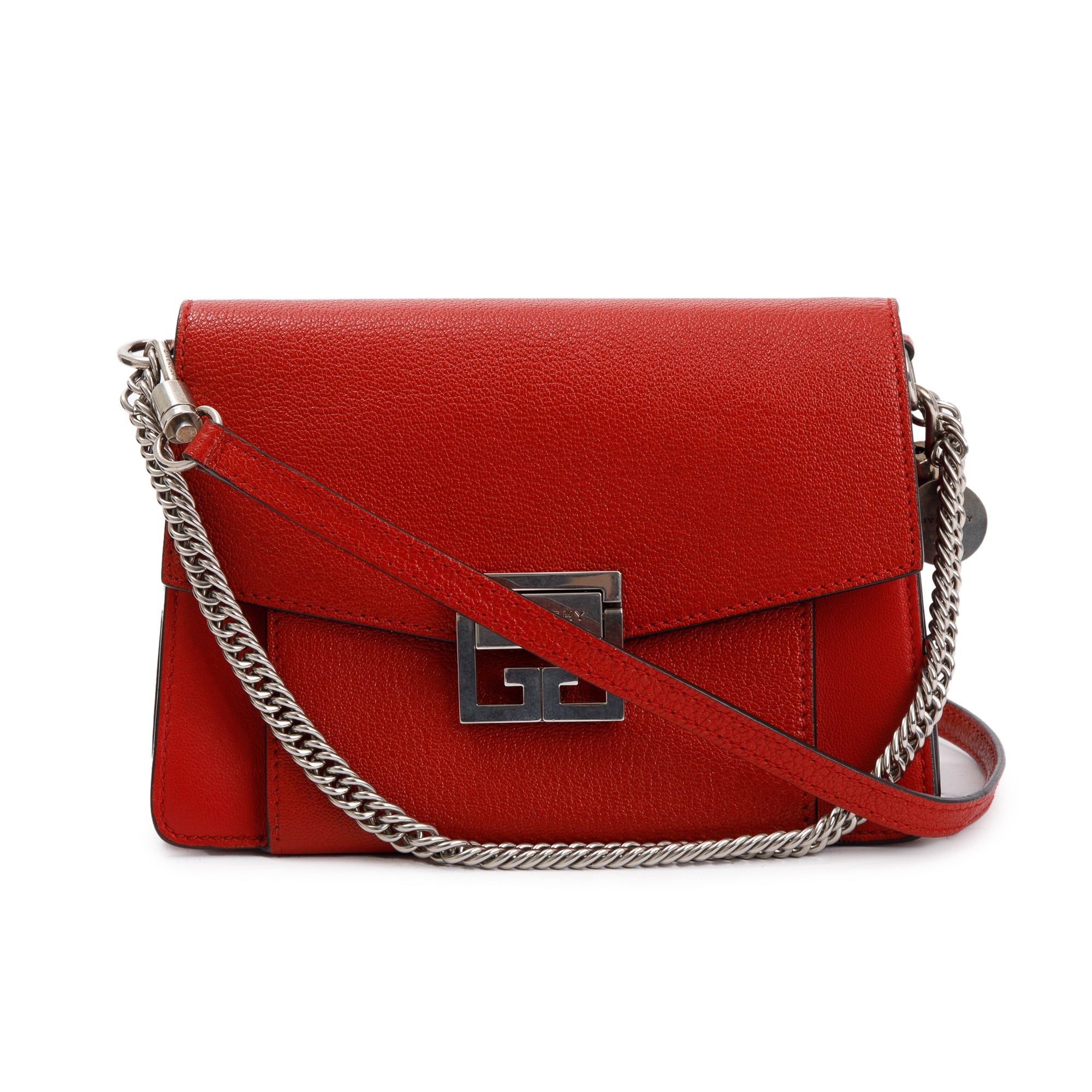 Givenchy Red Calfskin Leather Small GV3 Crossbody Bag w/ Strap