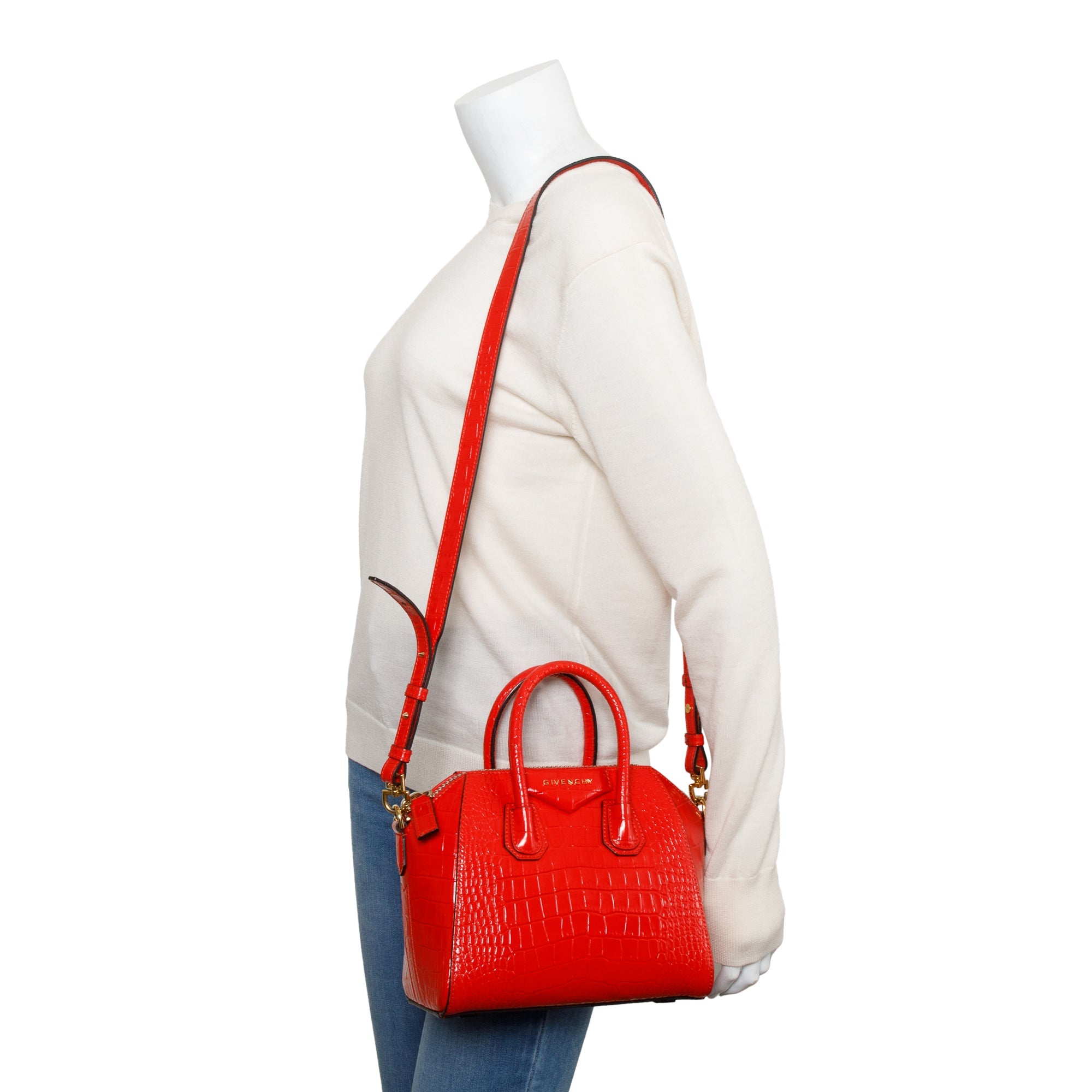 Givenchy Red Croc Embossed Leather Mini Antigona Bag w/ Strap